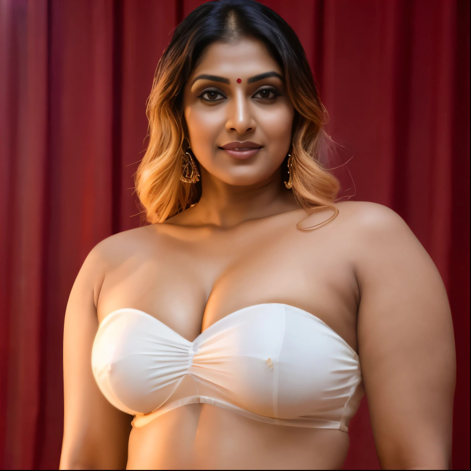 Anusha hot cleavage photos in white bra top - SeaArt AI