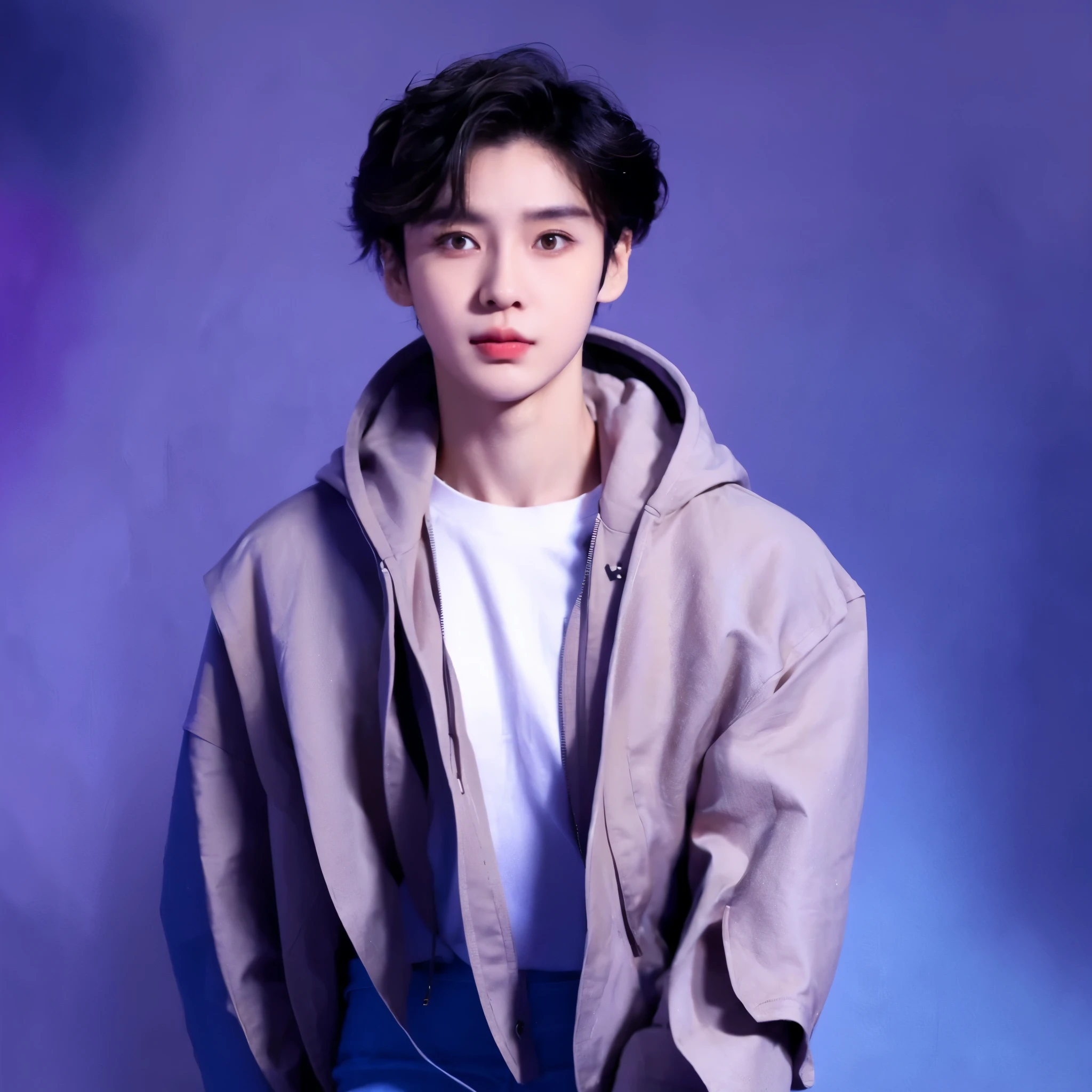 Avatar Nice guy 18 years old with Korean appearance.Triangular shaped face. Skin color - perfect purple-white. Hair long to the middle of the neck, hair color moderate slate blue. Hair cut in medium length layered Korean men's hairstyle (leaf cutting), very voluminous and wavy, but quite short. Hair length is not . Mustard-golden eyes. Soft peach lips. Soft cargo style clothing, mostly cornflower blue and heliotrope colors. All clothes are plain, a matching bag slung over the shoulder. A guy walks down the street in Seoul