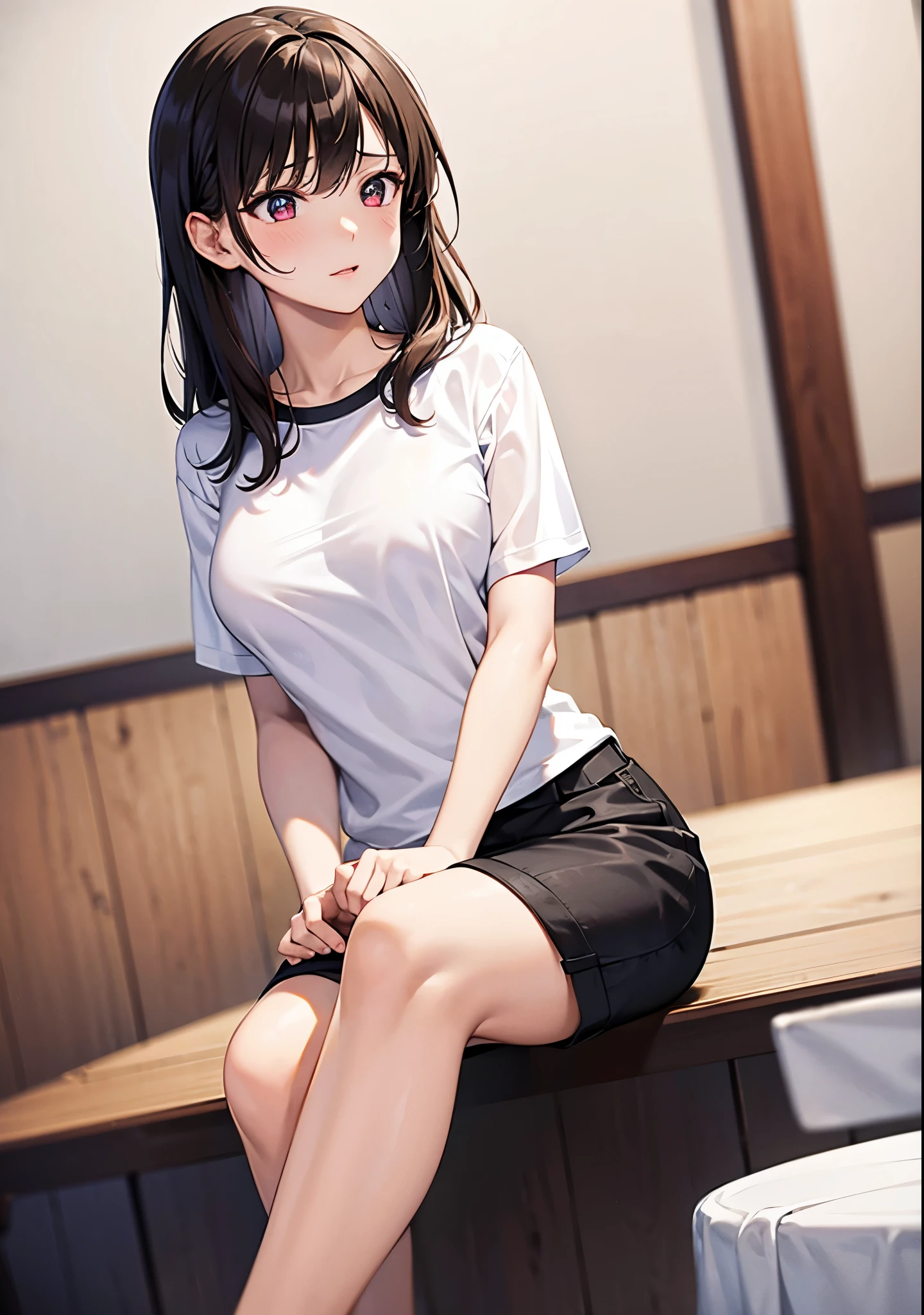 4K, masterpiece, best quality, anime, illustration, black hair straight, 1girl, watch viewer, big, high school student, school swimsuit, three-dimensional