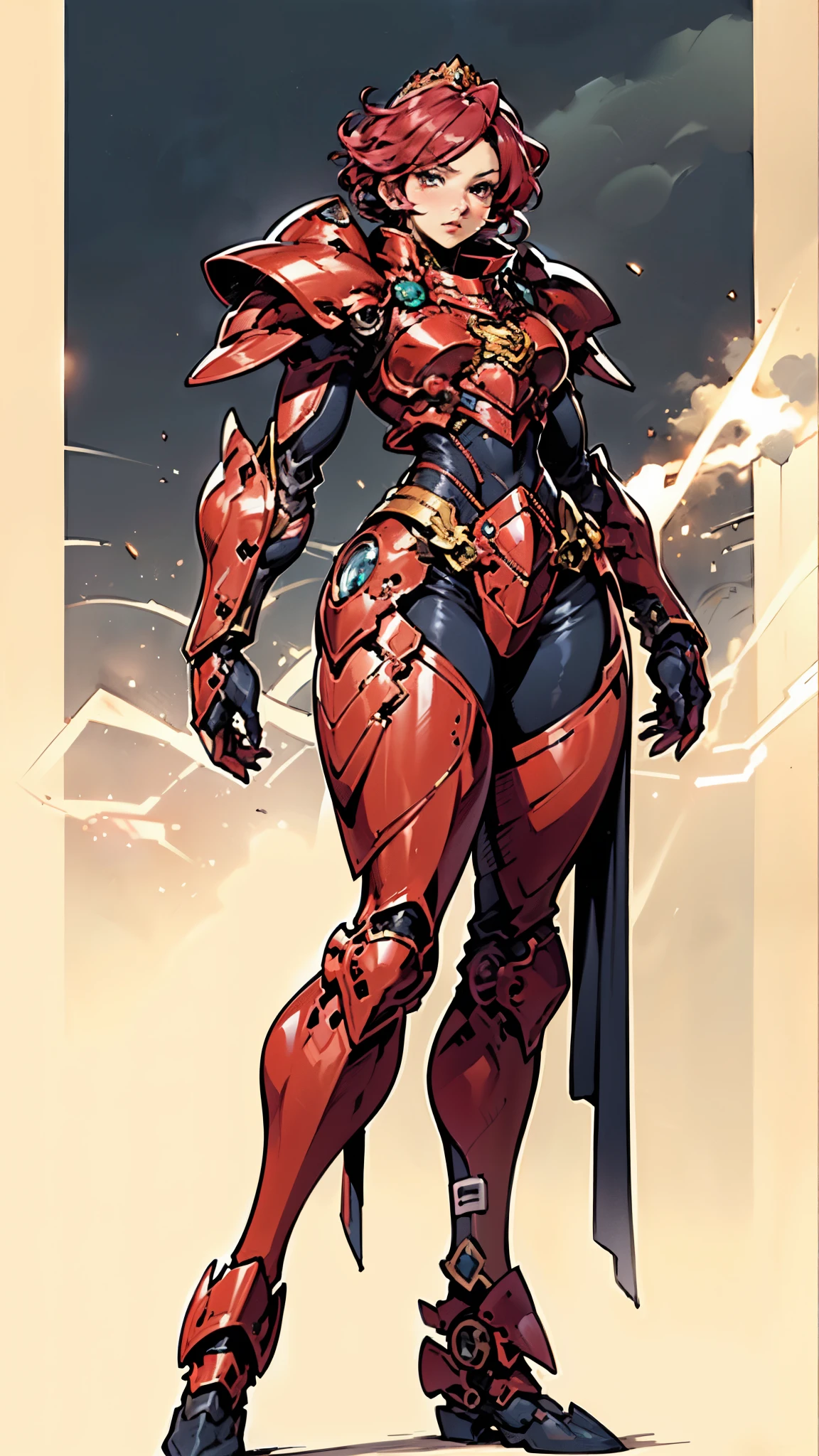 A woman adorned in fantasy-style full-body armor, a crown-concept fully enclosed helmet that unveils only her eyes, a composite layered chest plate, fully encompassing shoulder and hand guards, a lightweight waist armor, form-fitting shin guards, the overall design is heavy-duty yet flexible, ((the armor gleams with a golden glow, complemented by red and blue accents)), exhibiting a noble aura, she floats above a fantasy-surreal high-tech city, this character embodies a finely crafted fantasy-surreal style armored hero in anime style, exquisite and mature manga art style, (Queen bee mixed with Spider concept Armor, plasma, blood), ((Element, energy, elegant, goddess, femminine:1.5)), metallic, high definition, best quality, highres, ultra-detailed, ultra-fine painting, extremely delicate, professional, anatomically correct, symmetrical face, extremely detailed eyes and face, high quality eyes, creativity, RAW photo, UHD, 32k, Natural light, cinematic lighting, masterpiece-anatomy-perfect, masterpiece:1.5