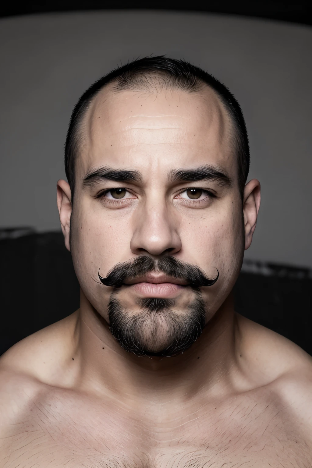(best quality,4k,8k,highres,masterpiece:1.2),ultra-detailed,realistic, HDR,UHD, extreme detail description, professional, vivid colors, bokeh, portraits, dark, warm color tone, dramatic lighting, shirtless 18 year old boy, Muscles,Moustache, ropes, Crucified to wall, Both arms tied up