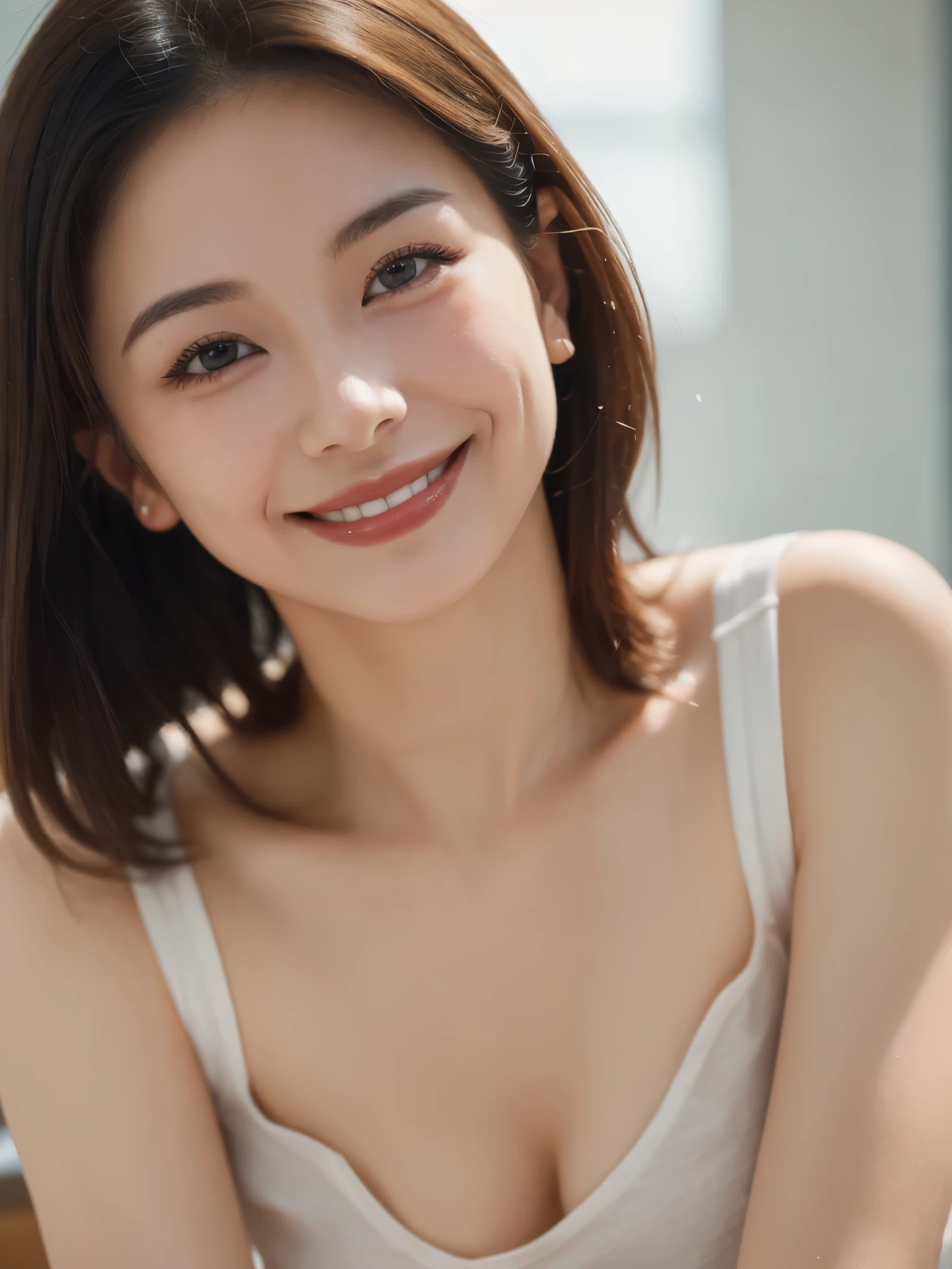 ((Best picture quality, 8K, a masterpiece of:1.3)), ((super 8 film grain)), Retro, wide shot, 1girl named Kimmie Miso, Beautiful woman , (Casual hairstyle, :1.2), Casual Clothes，Ultra-fine face, detailed eye, double eyelids, (Smile 1:2)