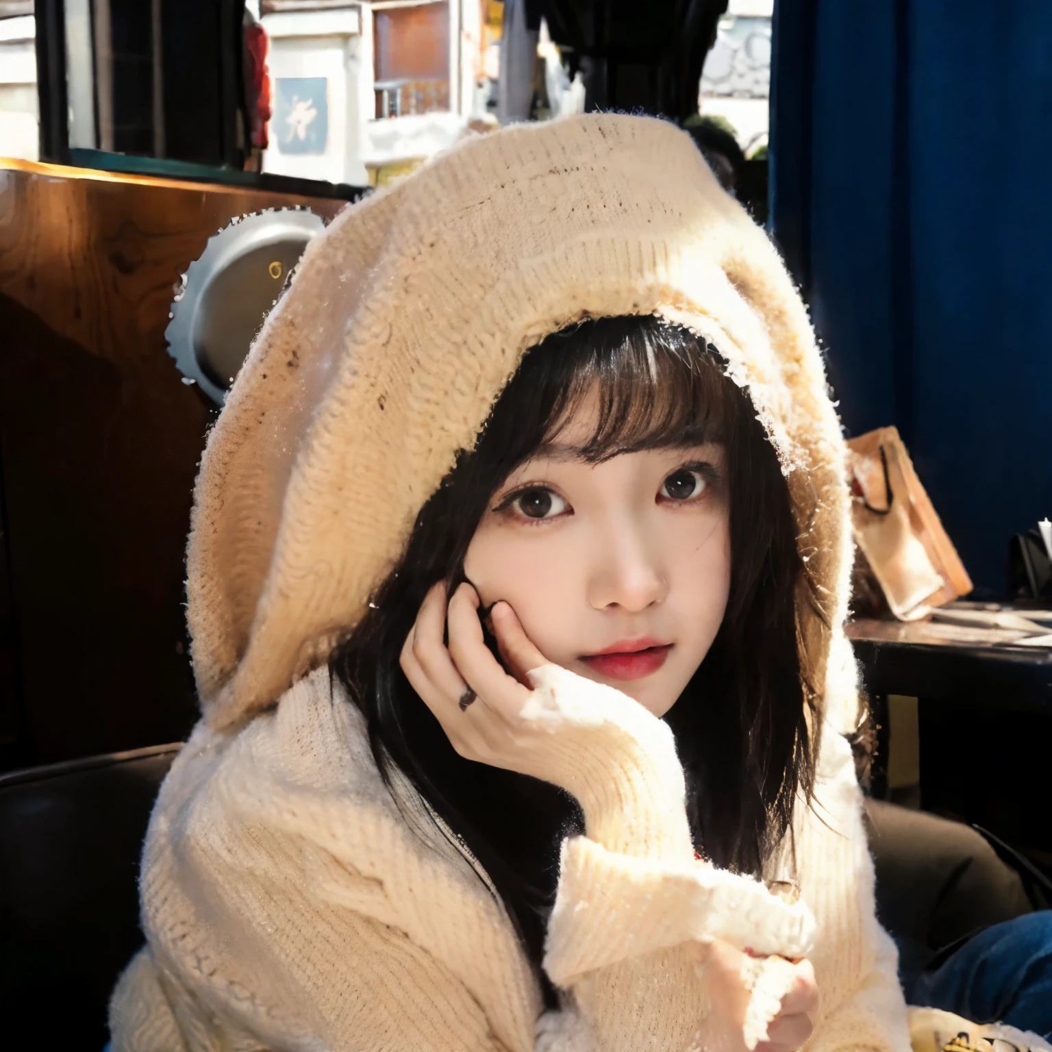 there yes a young girl sitting at a table with a cup of coffee, yes ((have a cup of tea)), Drink coffee, Urzan, Drink coffee, jinyoung shin, drink a cup of coffee, IU, mysterious cafe girl, drink tea, sakimicchan, Minami Zaiwa, exclusive, Sitting alone in a cafe, Bae Xiuzhi