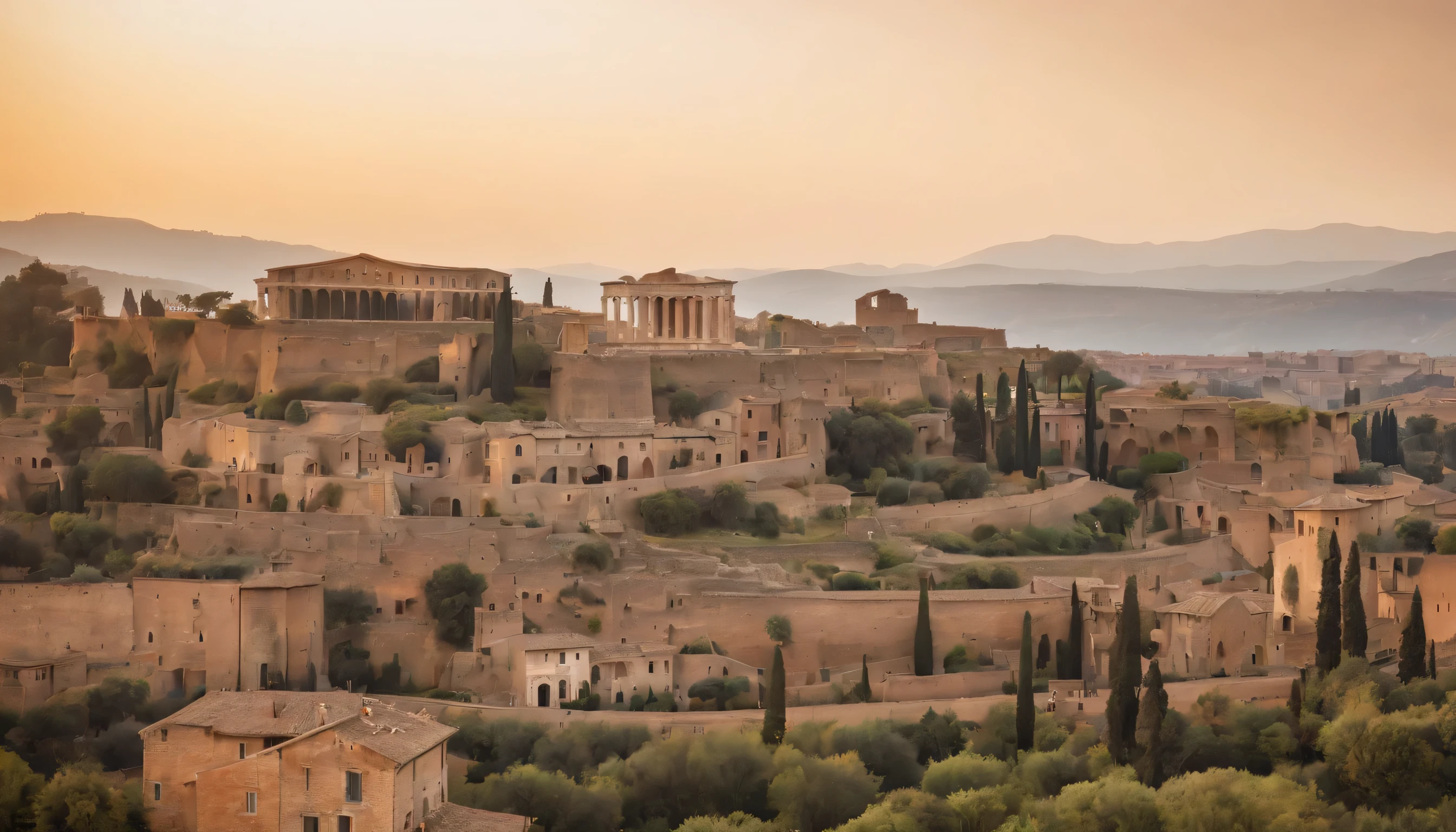 (Highly detailed CG Unity 8k wallpaper、masterpiece、highest quality、Super detailed)、(best lighting、best shadow、very delicate and beautiful)、highest quality、8k、Detailed facial depiction、masterpiece、highest quality、clear image quality、
A photo of the Roman scenery taken from the train window'ancient ruins and historic buildings。