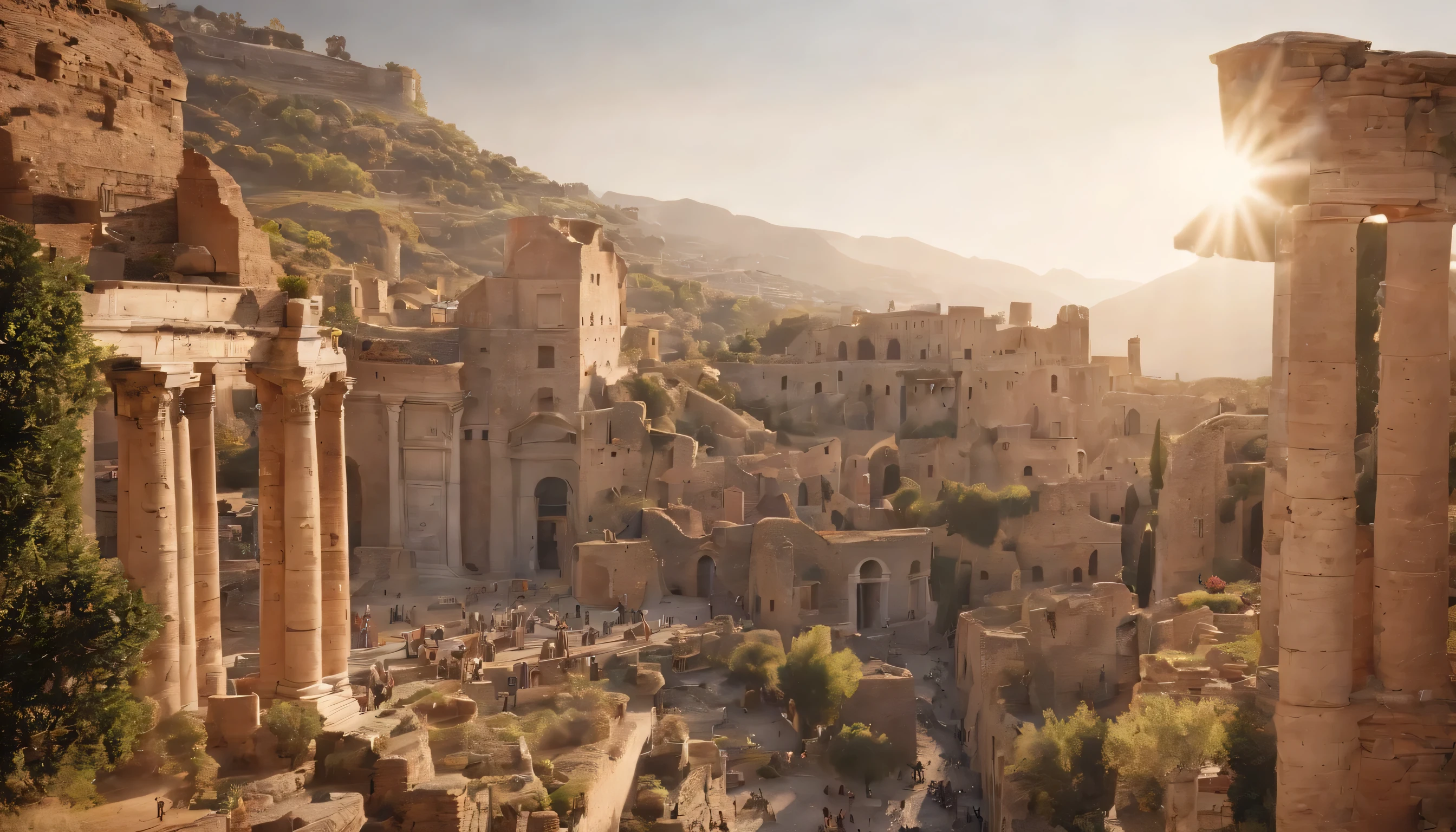 (Highly detailed CG Unity 8k wallpaper、masterpiece、highest quality、Super detailed)、(best lighting、best shadow、very delicate and beautiful)、highest quality、8k、Detailed facial depiction、masterpiece、highest quality、clear image quality、
A photo of the Roman scenery taken from the train window&#39;ancient ruins and historic buildings。