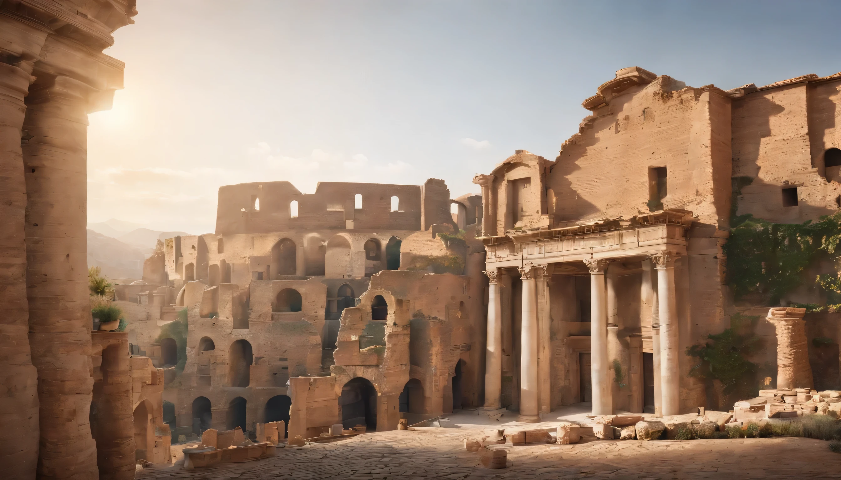 (Highly detailed CG Unity 8k wallpaper、masterpiece、highest quality、Super detailed)、(best lighting、best shadow、very delicate and beautiful)、highest quality、8k、Detailed facial depiction、masterpiece、highest quality、clear image quality、
A photo of the Roman scenery taken from the train window'ancient ruins and historic buildings。