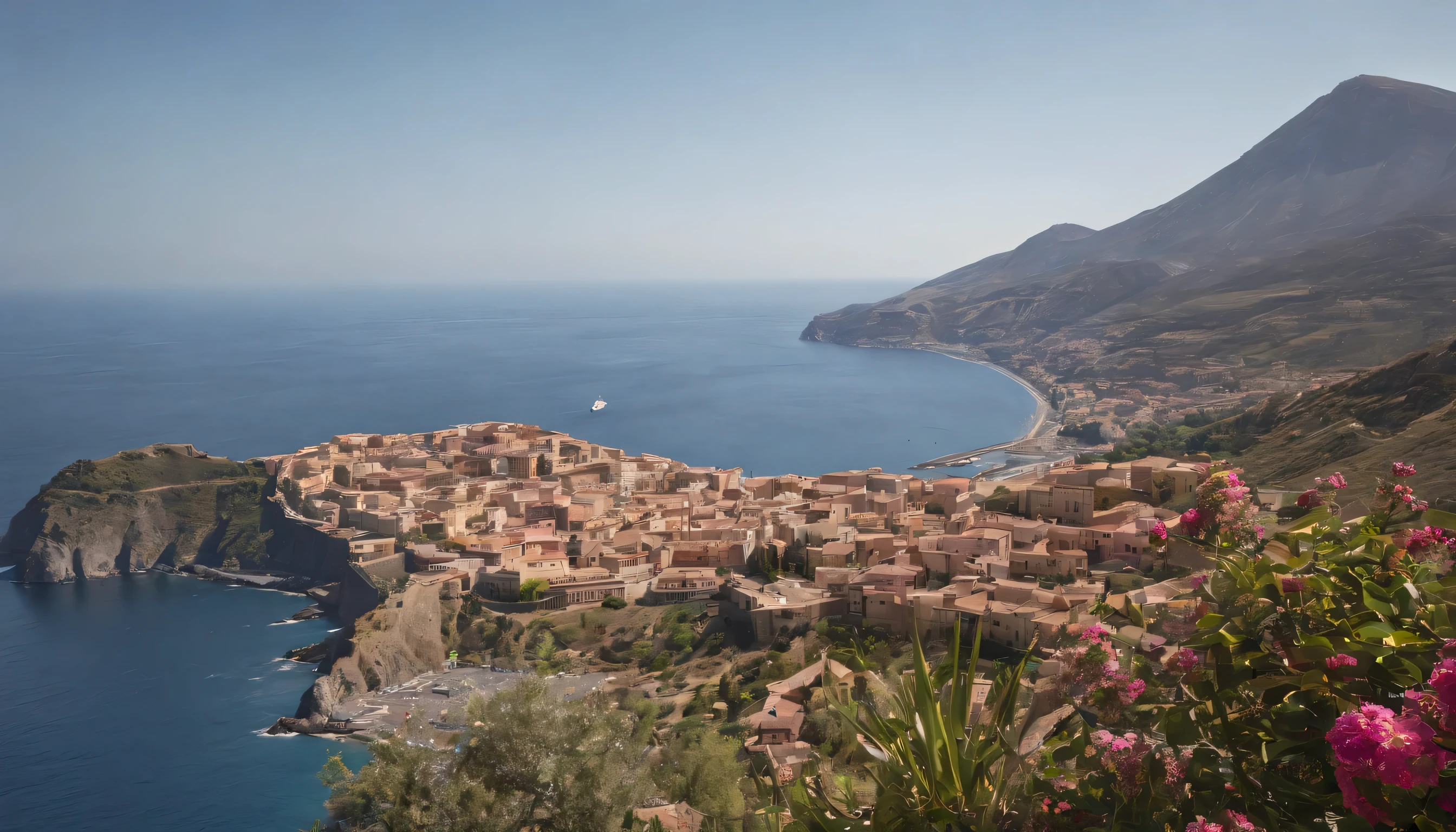 (Highly detailed CG Unity 8k wallpaper、masterpiece、highest quality、Super detailed)、(best lighting、best shadow、very delicate and beautiful)、highest quality、8k、Detailed facial depiction、masterpiece、highest quality、clear image quality、
View of the Bay of Naples and Mount Vesuvius from the train window。