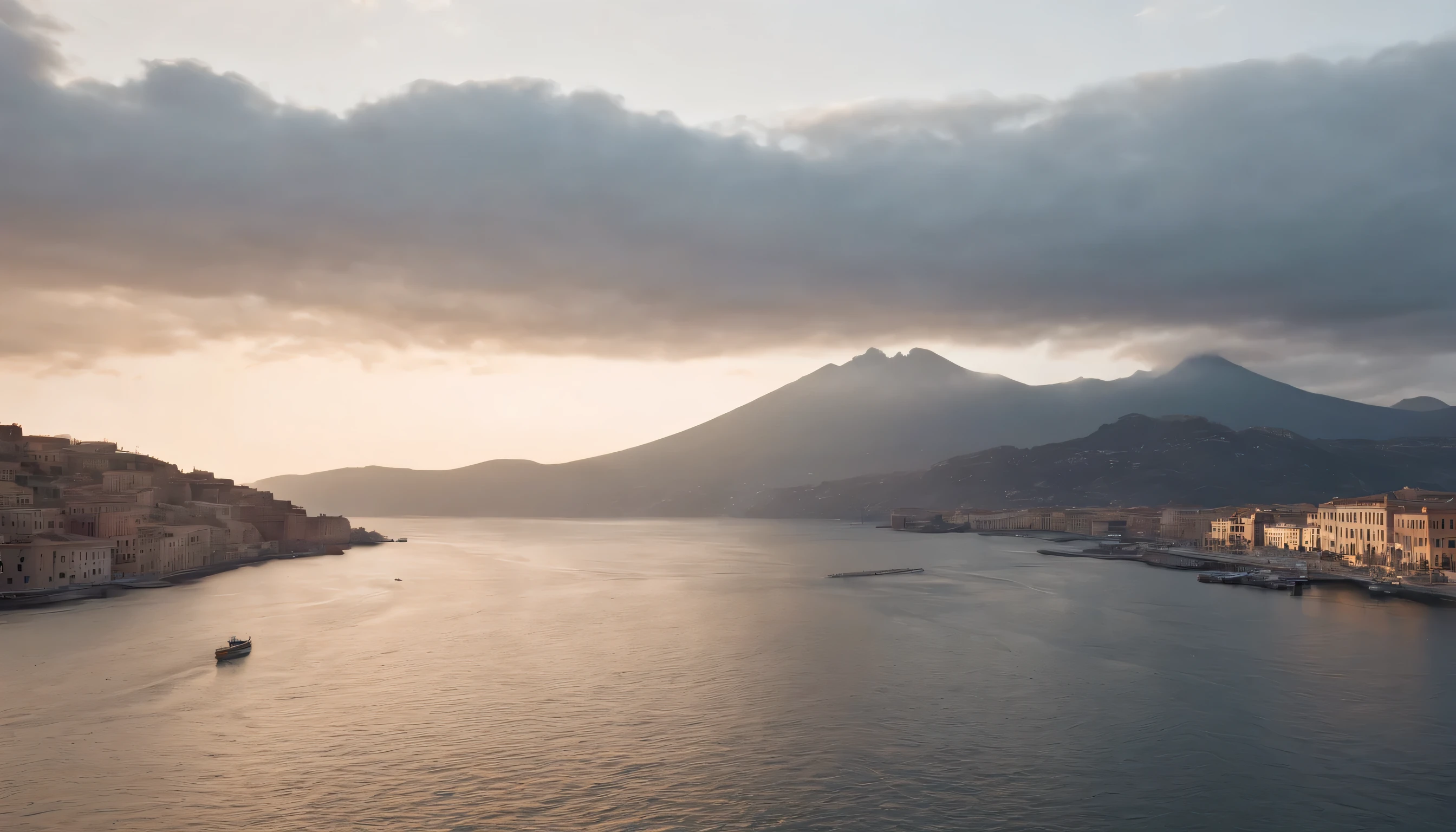 (Highly detailed CG Unity 8k wallpaper、masterpiece、highest quality、Super detailed)、(best lighting、best shadow、very delicate and beautiful)、highest quality、8k、Detailed facial depiction、masterpiece、highest quality、clear image quality、
View of the Bay of Naples and Mount Vesuvius from the train window。