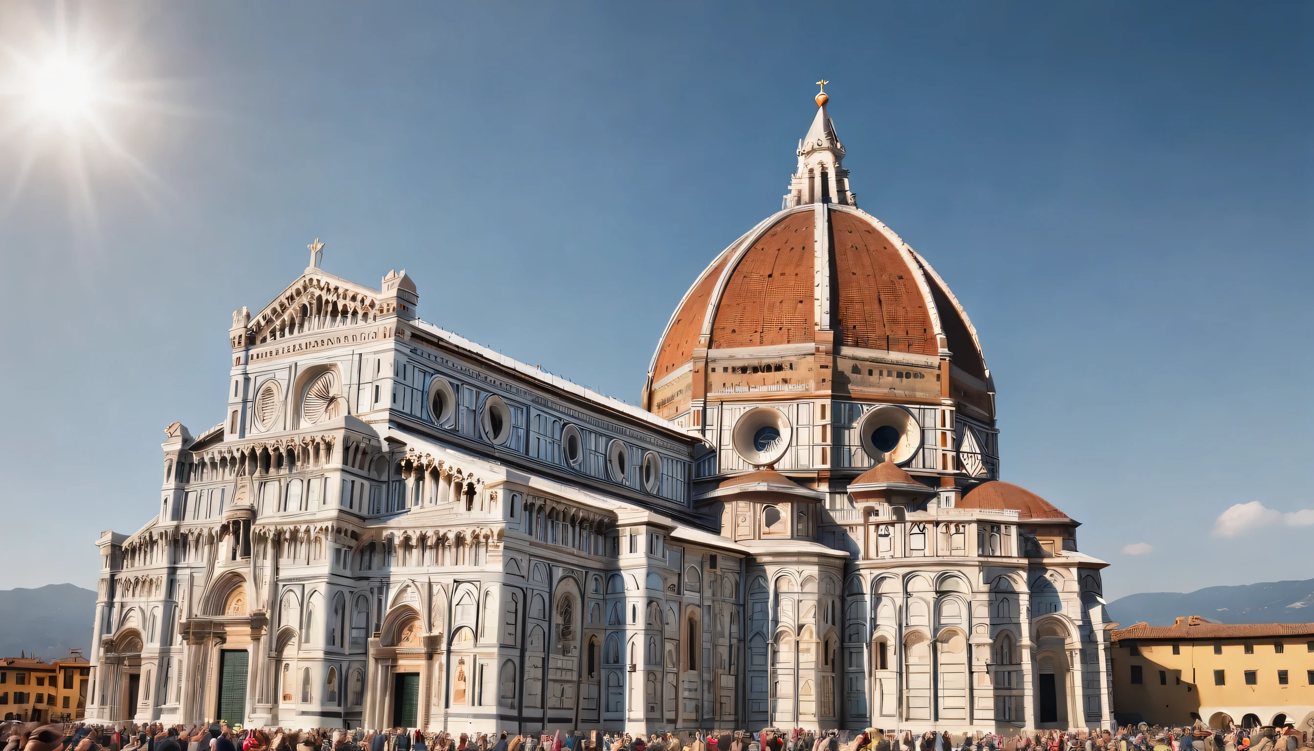 (Highly detailed CG Unity 8k wallpaper、masterpiece、highest quality、Super detailed)、(best lighting、best shadow、very delicate and beautiful)、highest quality、8k、Detailed facial depiction、masterpiece、highest quality、clear image quality、
Photo of the Leaning Tower of Pisa and the Duomo of Florence taken from the train window。