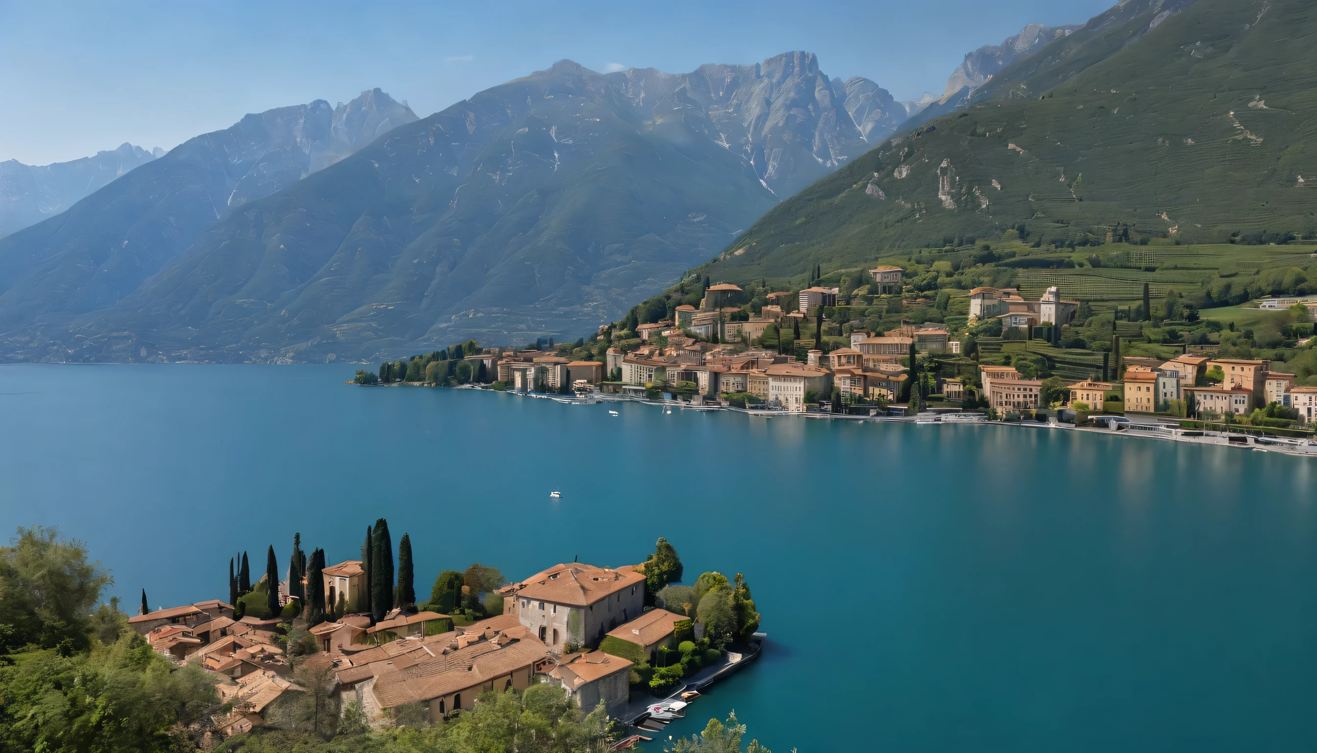 (Highly detailed CG Unity 8k wallpaper、masterpiece、highest quality、Super detailed)、(best lighting、best shadow、very delicate and beautiful)、highest quality、8k、Detailed facial depiction、masterpiece、highest quality、clear image quality、
A photo taken from the train window of the beautiful scenery of Lake Como and Lake Garda in Italy&#39;Lake place.。