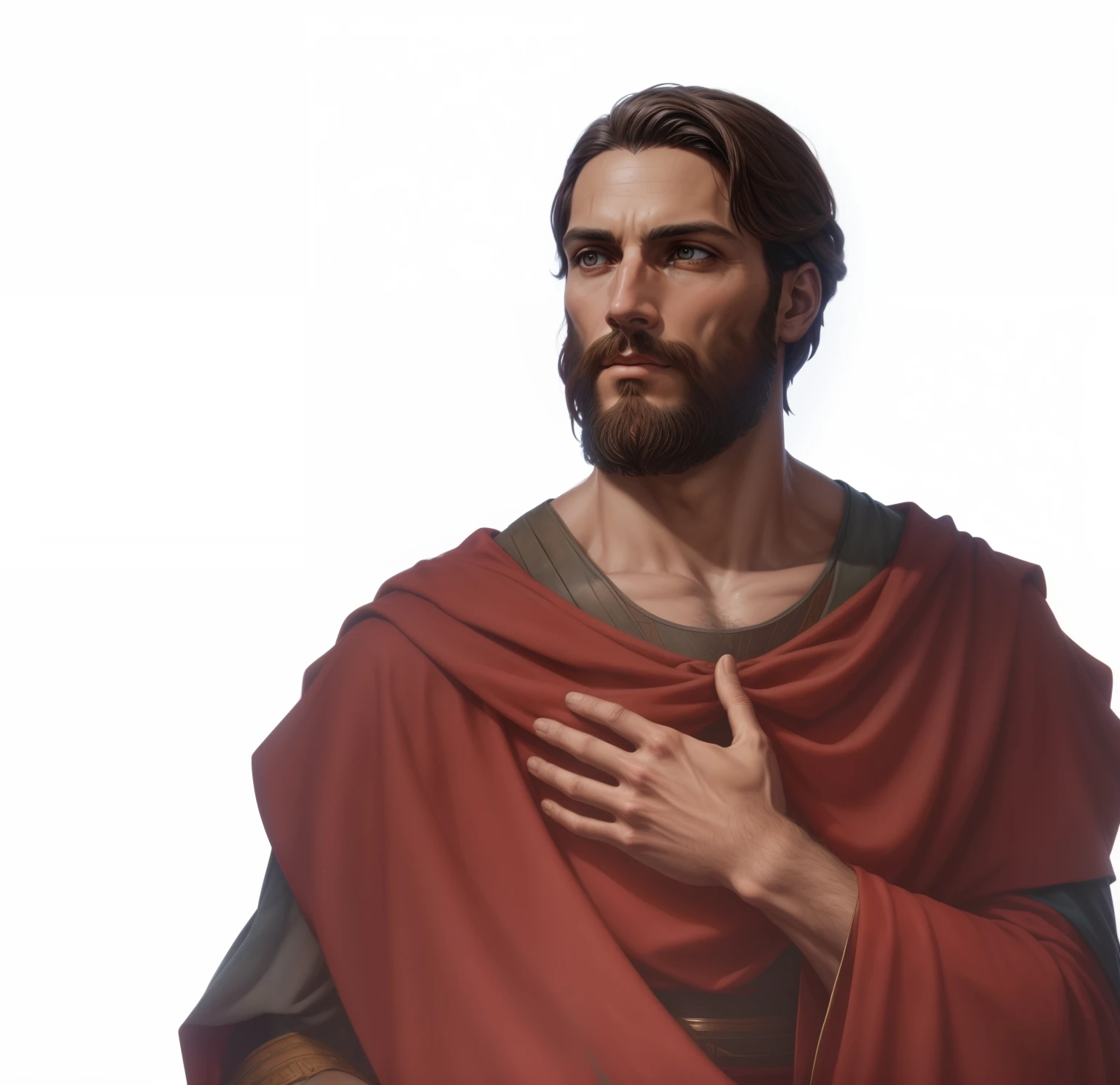 a close-up of a 1st century AD Roman man.C., parecido com Jesus Cristo, Roma Antiga, Roman Empire, homem com barba, Jesus, imagem ultrarealista de 8k bernini, NPC com halo de santo, NPC com um santo\Hello to, Jesus Gigachad, Jesus Cristo, crown rendering, Jesus Cristo em Mass Effect, rosto restaurado realista, painted in high resolution, he is greeting you warmly, Detalhe 8k, cinematic