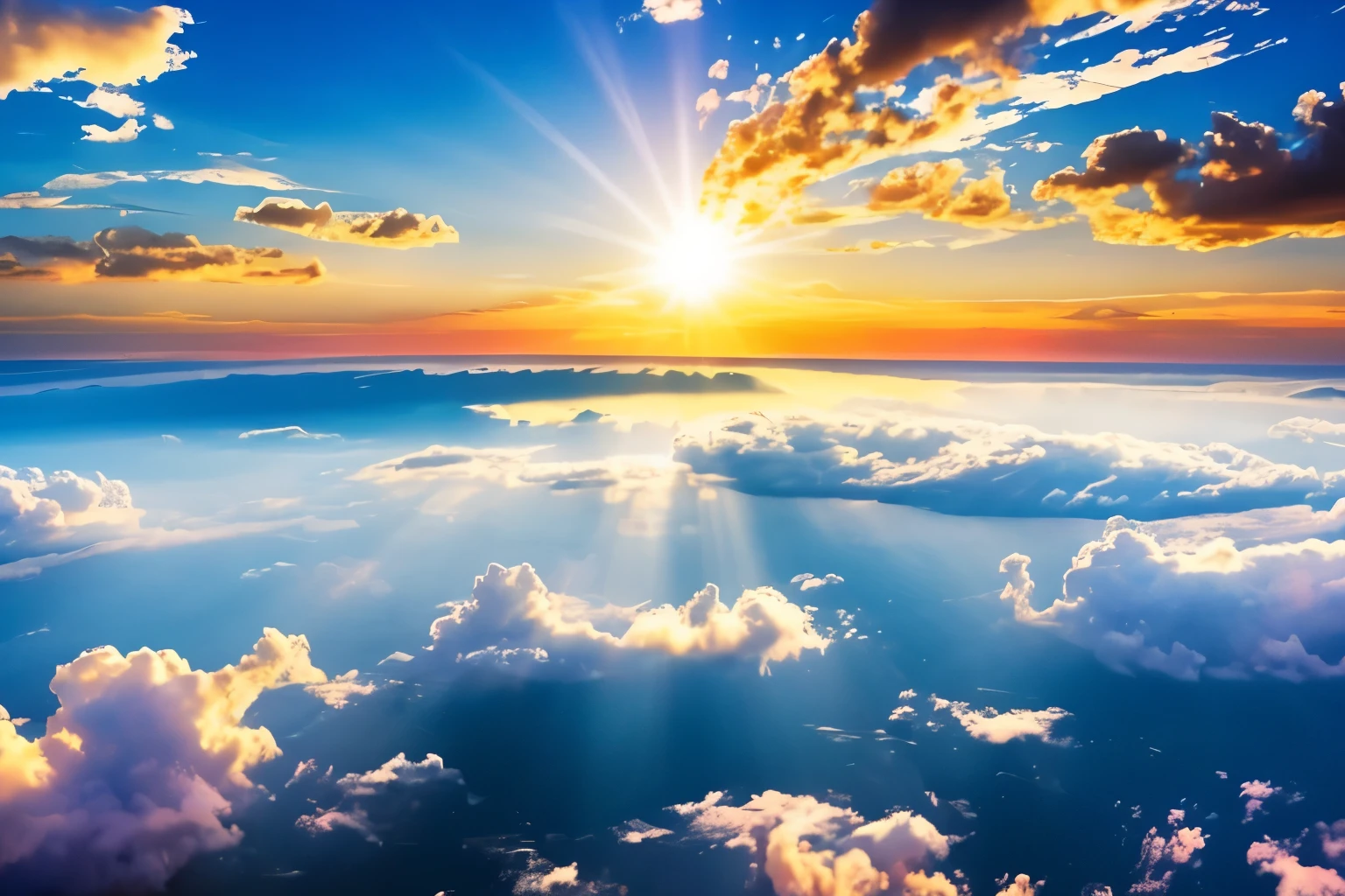 Image of Arafed with the bright sun shining through the clouds, luminous sky heaven background, heavenly light, Visible sky and sunny atmosphere, Bright Lights of Heaven, heaven background, 非常に詳細なgod光線, In the clouds illuminated by the heavenly sun, god'Sun rays, heavenly atmosphere, heaven on earth, god raise, god - 光, the sun shining through the clouds, background sky