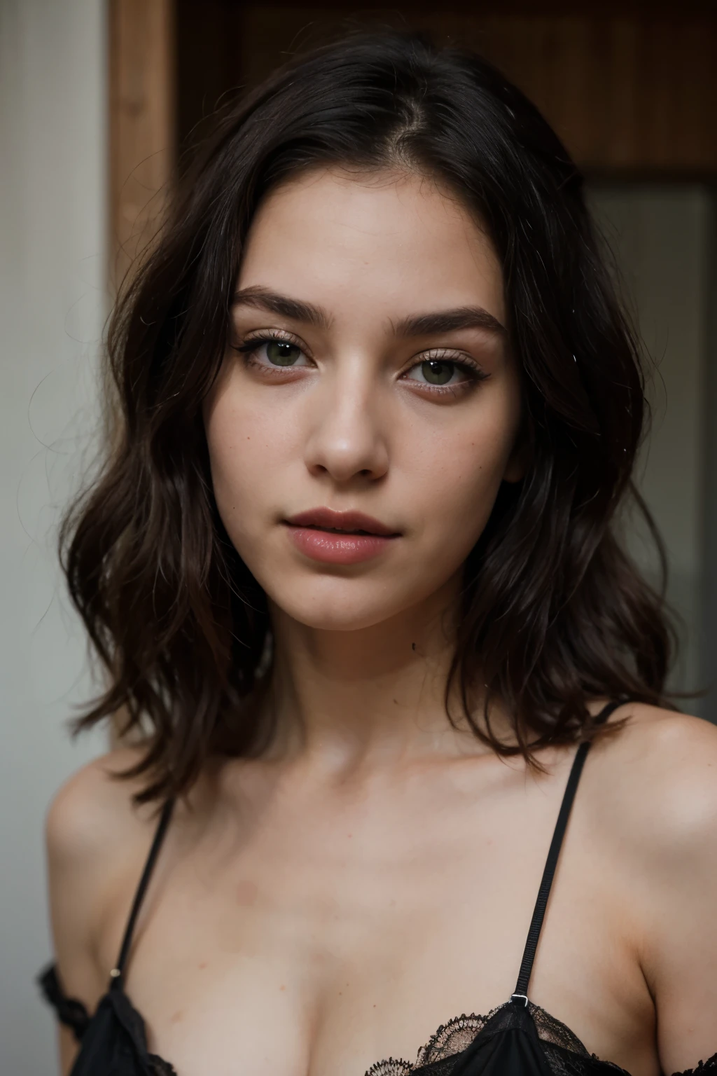 «Curly black hair» «green eyes» «black lipstick» «super beautiful teen adult girl