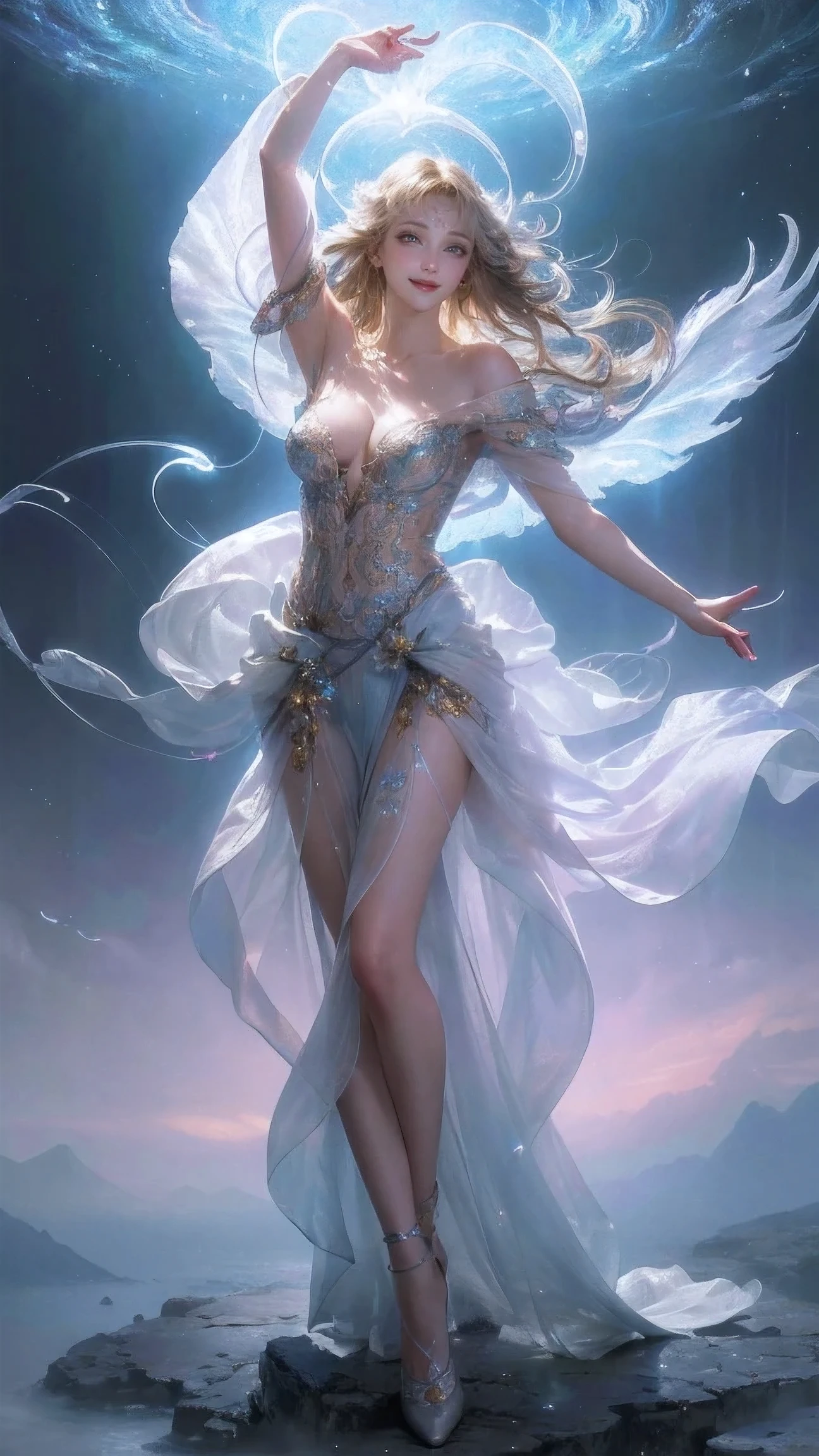 (best quality,4k,8k,highres,masterpiece:1.2),ultra-detailed,(realistic,photorealistic,photo-realistic:1.37),beautiful and aesthetic,1girl,solo,extremely detailed,fractal art,colorful,highest detailed,illustration,sharp focus,vibrant colors,ethereal,flowing lines,mesmerizing patterns,organic shapes,breath-taking composition,explosive vibrancy,luminous hues,striking visual impact,wisps of light,dynamic movement,delicate textures,emotional expression,transcendent beauty,surreal atmosphere,divine aura,otherworldly essence,perfect balance,dreamlike state,splendor of nature,mysterious energy,intricate details,harmony of colors,spellbinding visual journey,ethereal presence,pure elegance,unforgettable masterpiece,full body