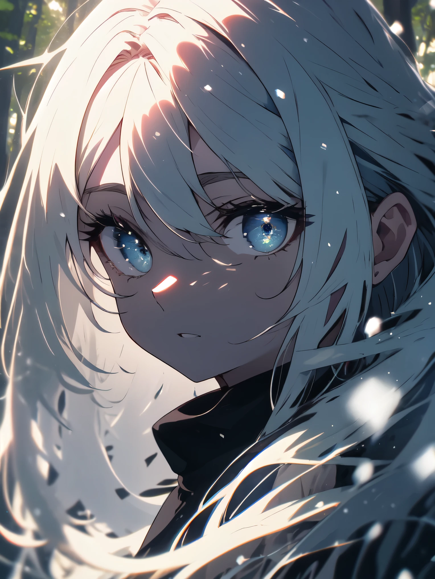 最high quality、masterpiece、High quality、Shining eyes、portrait, high quality, Ukrainian fairy winter snow in the forest through the trees About 10 years old, blue eyes, smooth skin, ((最high quality, 8k, masterpiece :1.3)), 1 girl, pretty girl , casual clothes :1.2, in the forest, super detailed face, fine eyes, double eyelid