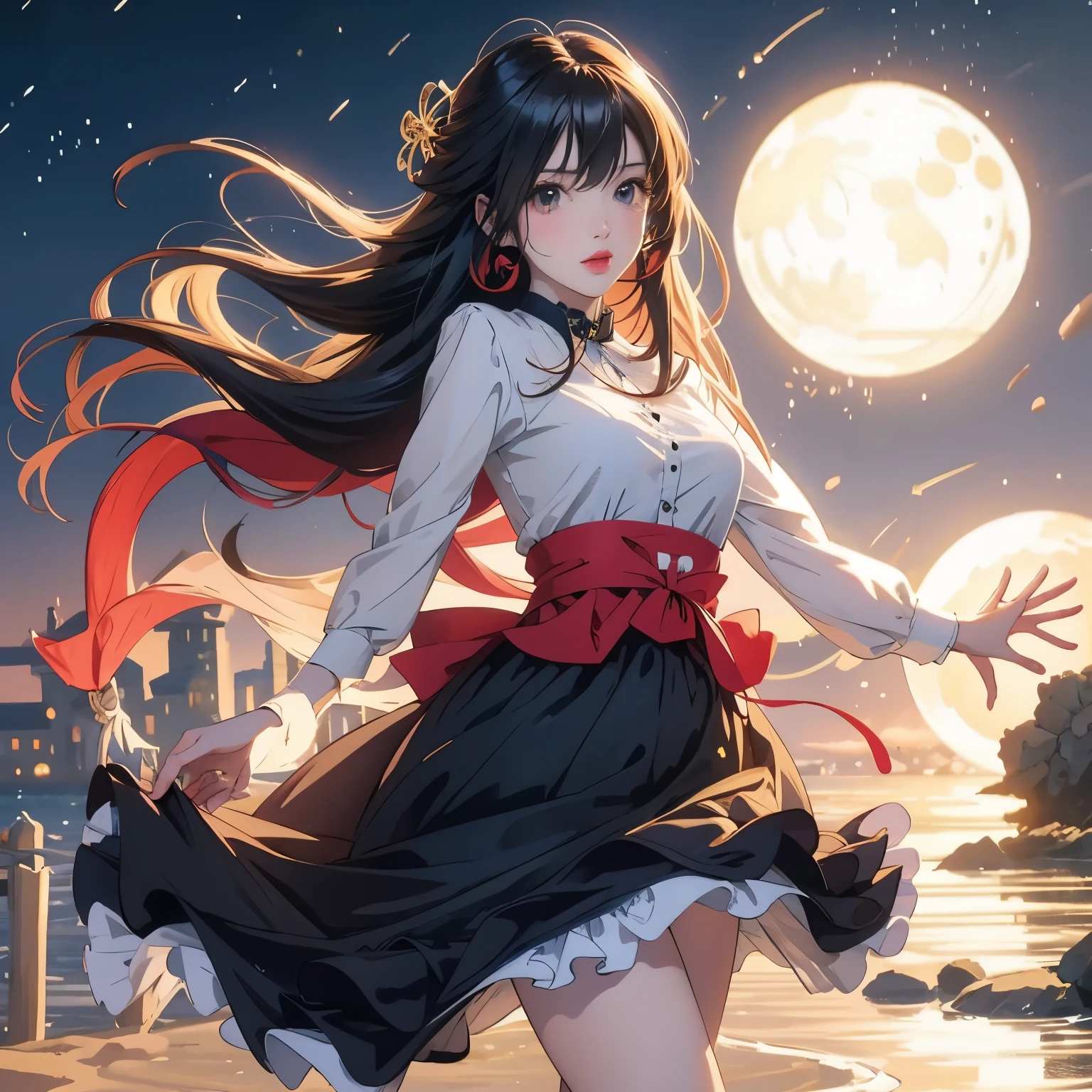 Anime girl with cat on the beach at night, anime style 4 k, anime art wallpaper 8k, anime style. 8k, anime wallpaper 4k, anime wallpaper 4k, 4k anime wallpaper, Anime Art Wallpaper 4k, anime art wallpaper 4k, Beautiful anime Catwoman, 非常Beautiful anime Catwoman孩, night nucleus, 4k comic wallpaper