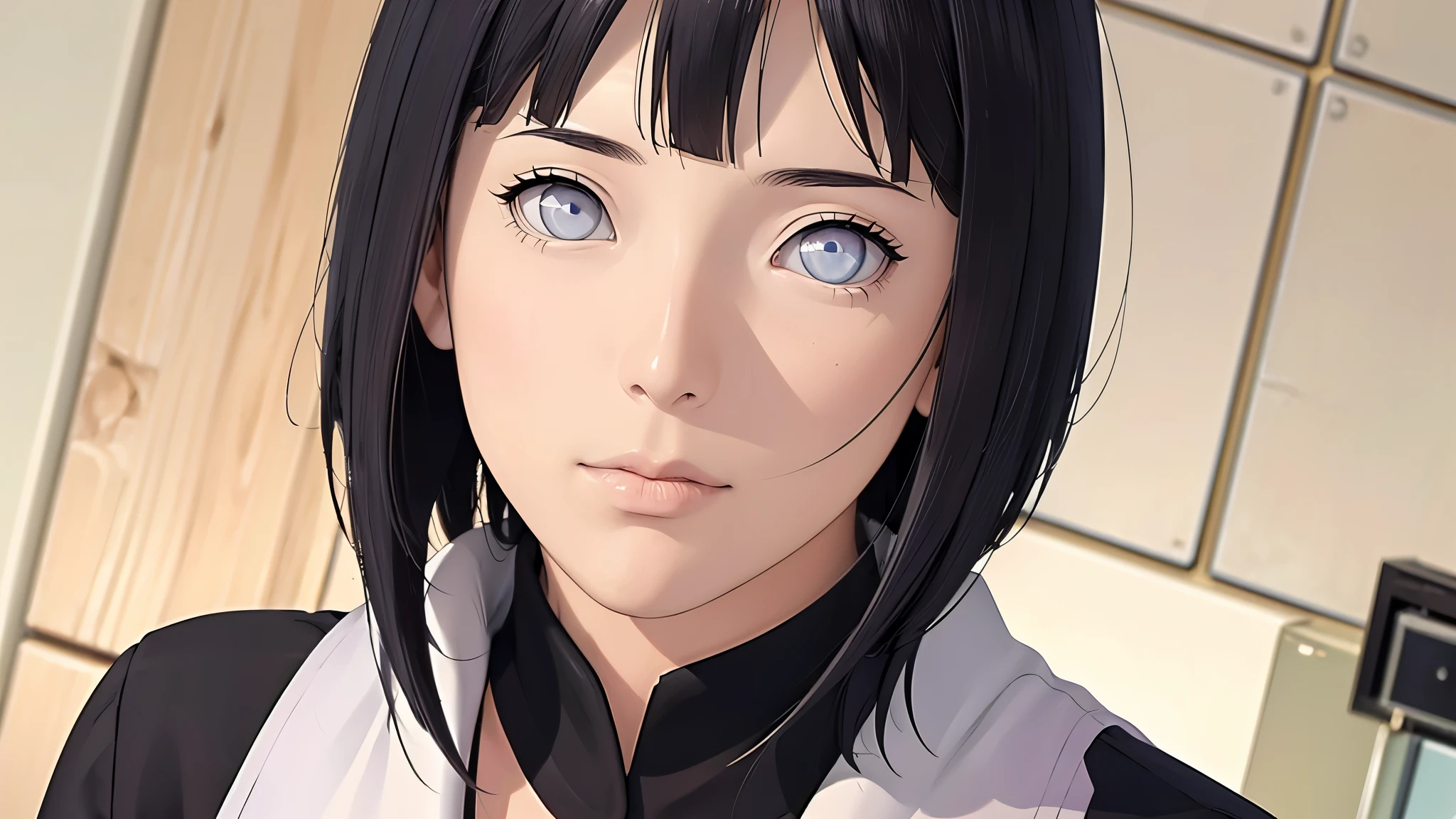 (((完美figure,figure,purple hoodie,brown pants,black shirt, apron, (((hyuugahin,hyuugahin,hinata\(boruto\),hyuugahin, "black long hair", blue eyes,blunt bangs))),S型figure:1.7))),((masterpiece)),high resolution, ((Best quality at best)),masterpiece,quality,Best quality,((( Exquisite facial features,looking at the audience,There is light in the eyes,blush,Happy))),(((Interlacing of light and shadow,huge ))),(((looking into camera,leaning against wall)))