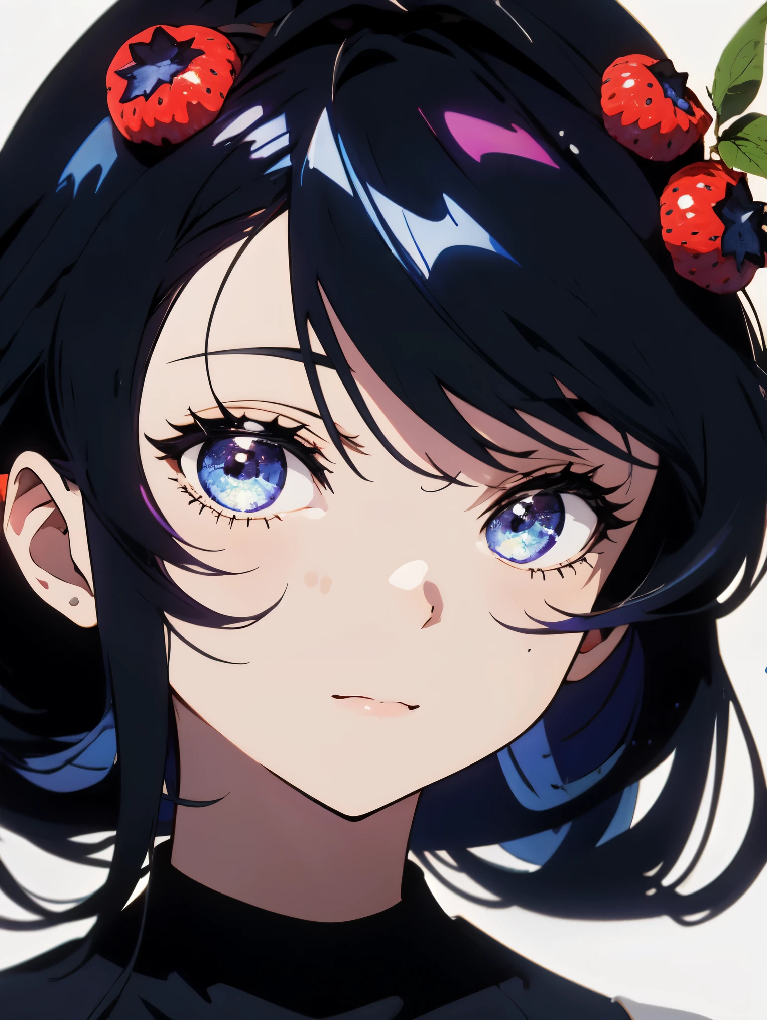 1 girl, ((blueberry,fruit)),white background, black hair,anime