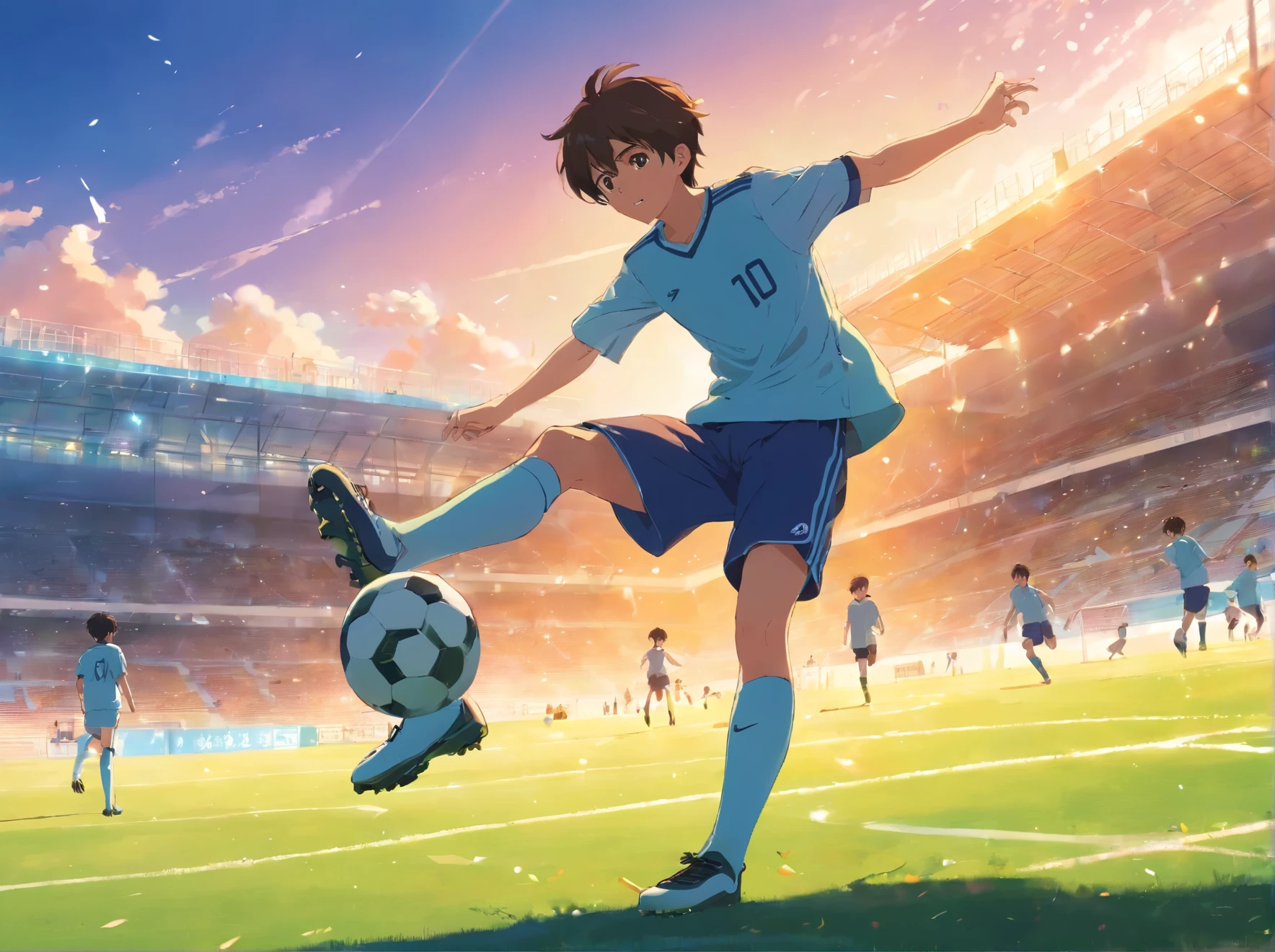 High school boy playing soccer、shoot