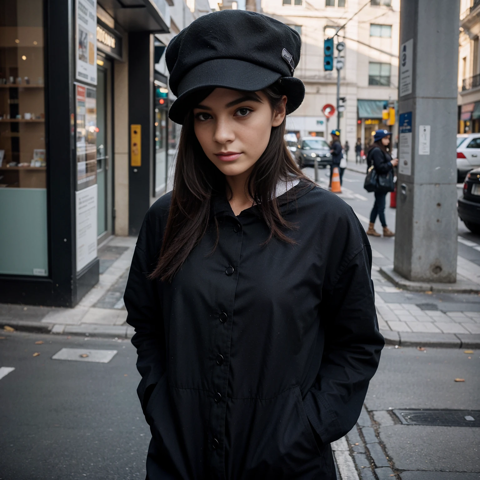 She wears a hat on the streets to avoid being identified. , your look is mysterious
