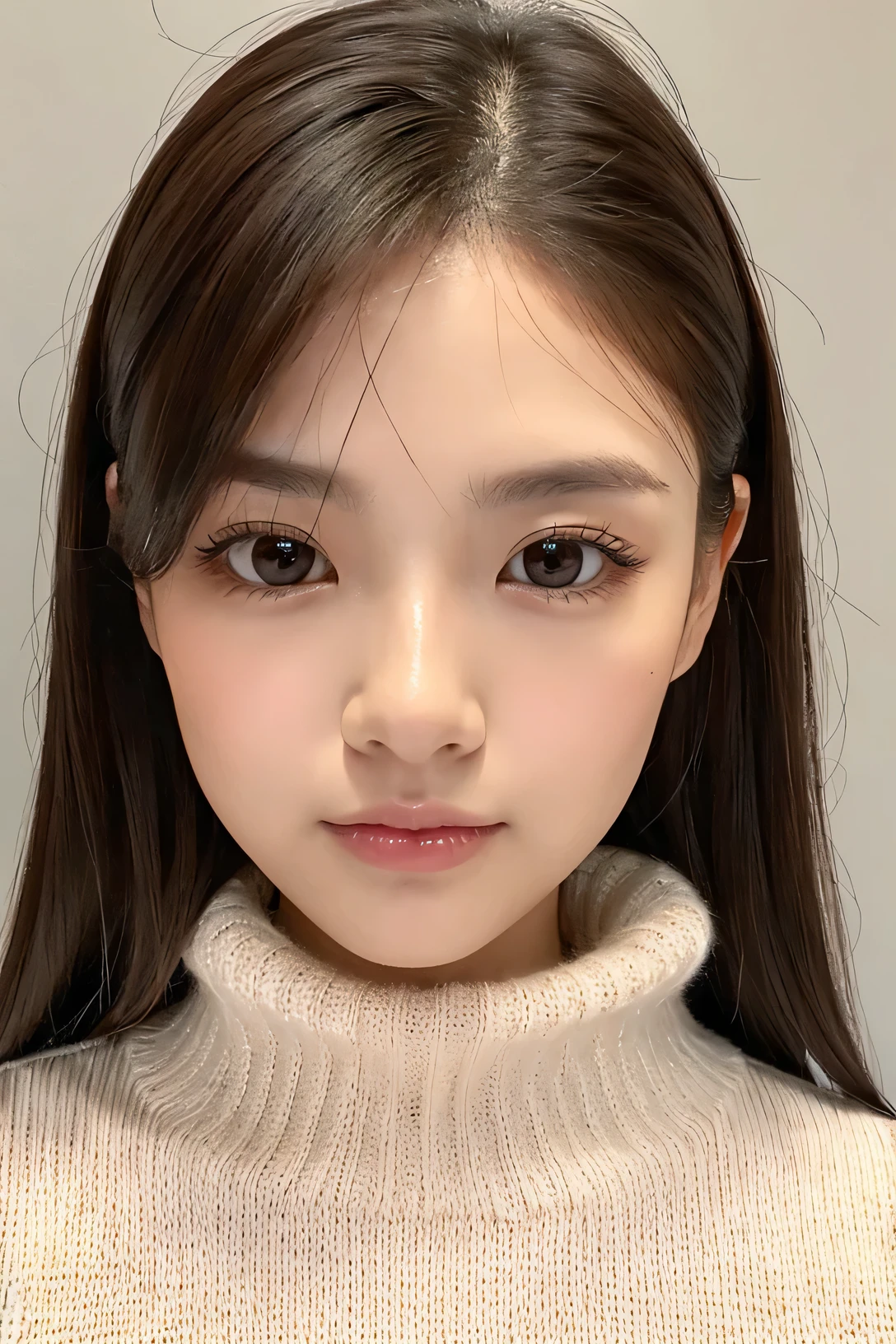 woman、super detailed face、double eyelid, medium hair、No bangs、clear eyes、knit sweater、Glossy skin, small head、whole body
