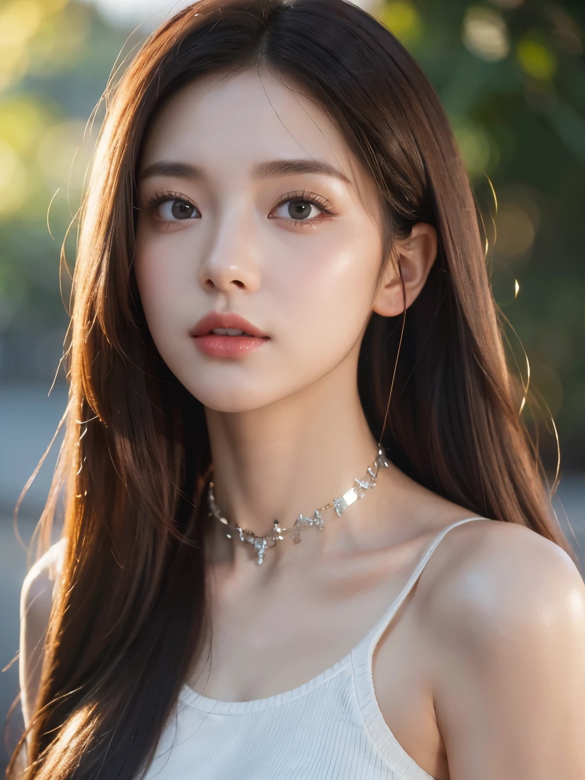 8k, Masterpiece, raw photos, best quality, realistic, Very detailed CG unity 8k wallpaper., depth of field, Cinema-grade lighting, lens flare, Ray tracing, (Very beautiful face, beautiful lips, beautiful eyes), A face with intricate details, ((Ultra-detailed skin), รูปถ่ายของสาวสวย 1 คนbest quality, Ultra high resolution, (realistically:1.4),cute hair clip,1 girl,long red hair,cropped sweater ,Beautiful woman with a slender figure:1.4, Pronounced abdomen:1.4, on the island,A particularly detailed face,Exquisite eyes,Double eyelids,choker necklace