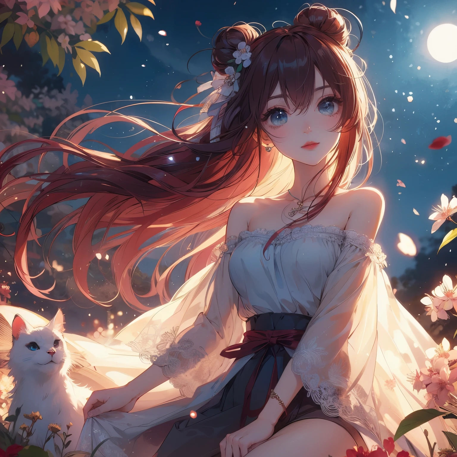 anime long hair girl sitting in a field of flowers, anime style 4k, Beautiful anime girl, anime art wallpaper 8k, anime art wallpaper 4k, Anime Art Wallpaper 4k, anime long hair girl, Beautiful anime, anime wallpaper 4k, anime wallpaper 4k, 4k anime wallpaper, Beautiful anime portrait, Cute anime waifu wearing beautiful clothes