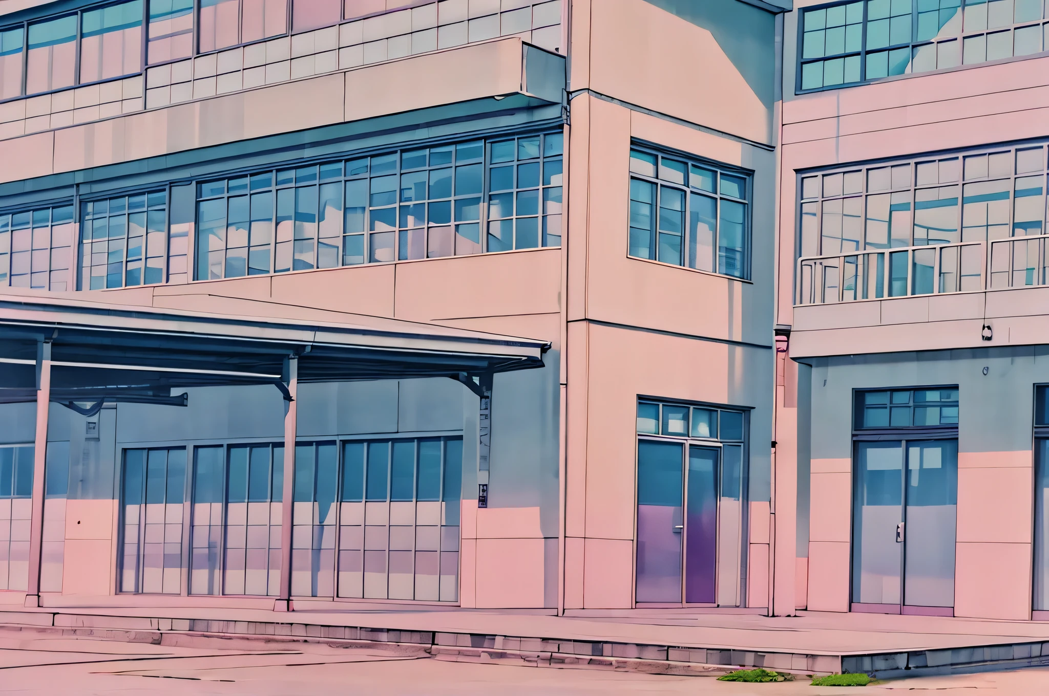 Background: A short 2 story modern-style School. The building is in the center of the background painting