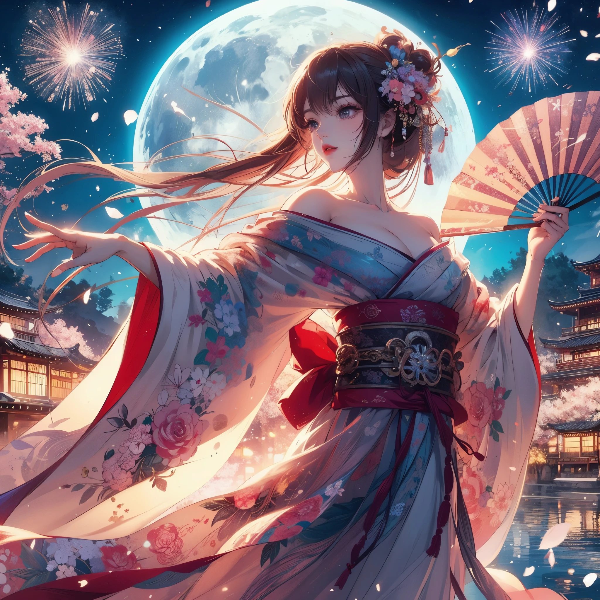 A woman in a kimono holds a fan and fan, Beautiful anime artwork, anime style 4k, Anime Art Wallpaper 4k, anime art wallpaper 4k, anime art wallpaper 8k, Beautiful anime art, Anime fantasy artwork, anime wallpaper 4k, anime wallpaper 4k, Anime Fantasy Illustration, 4k anime wallpaper, Beautiful anime, Japanese art style