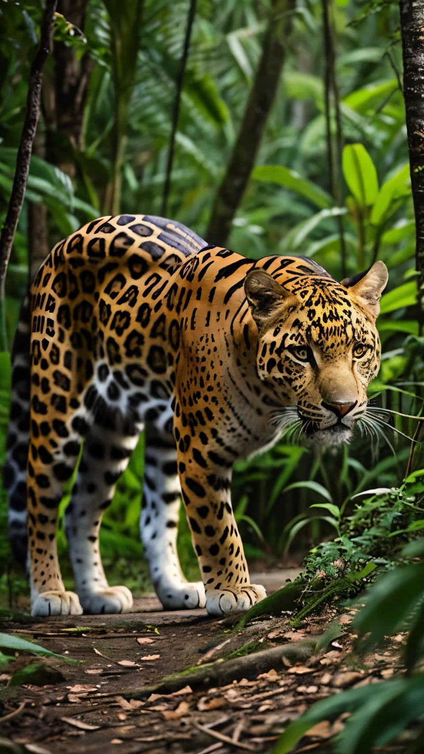 jaguar in the tropical forest during the day