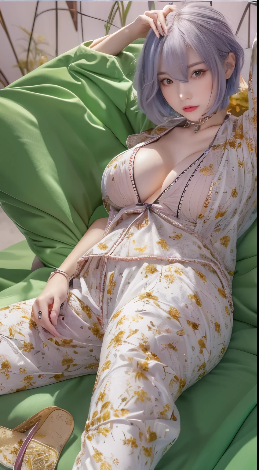 NSFW,((highest quality, 8k, masterpiece :1.3)), 1 girl, pretty woman with thin abs :1.3, (medium short hair, huge  :1.2), pajamas:1.1, super detailed face, fine eyes, outside,
