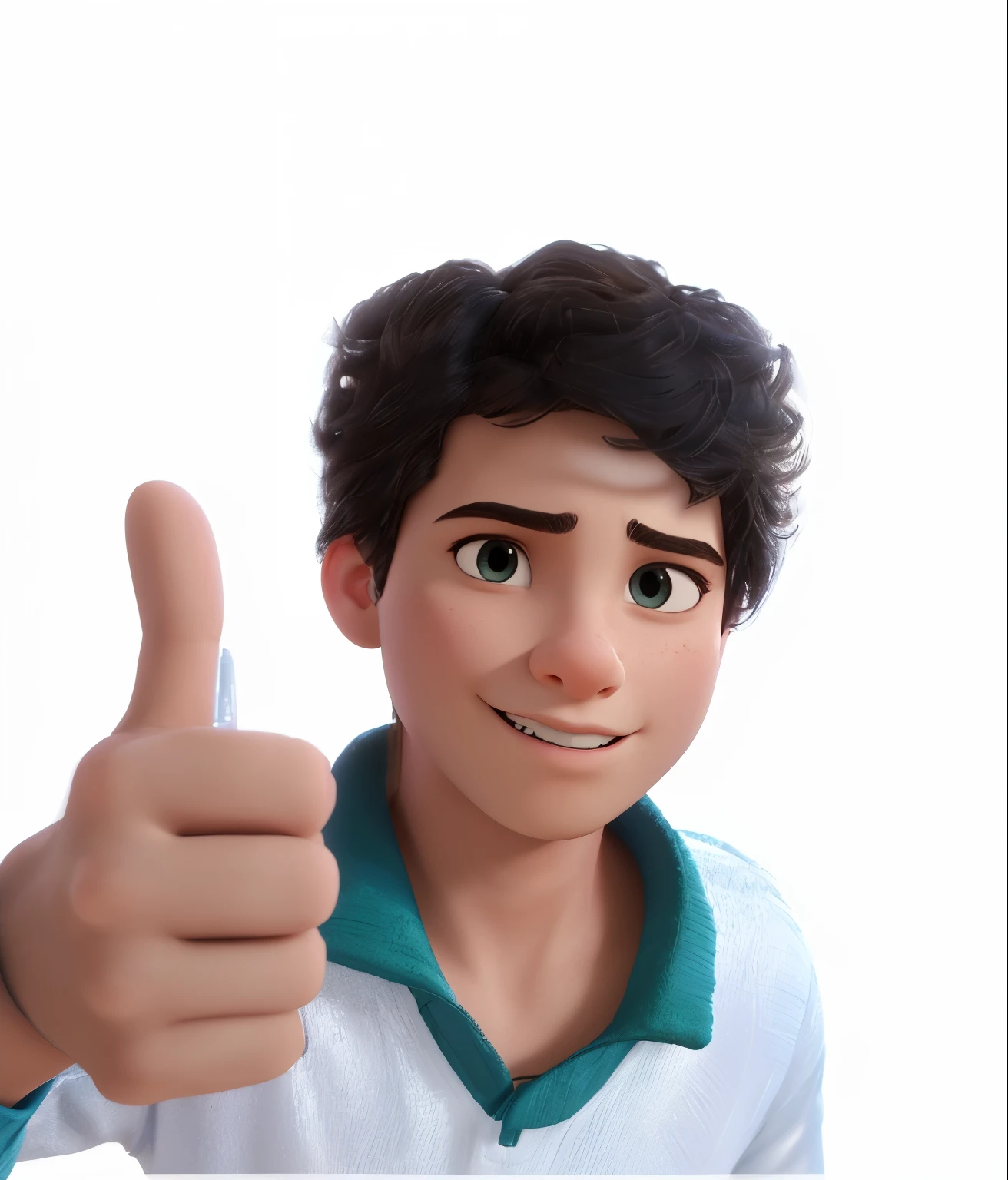 A boy with futuristic clothing posing as a 3D model from Disney Pixar. (best quality, 4k, highres, masterpiece:1.2), ultra-detailed, (realistic:1.37), detailed facial features, expressive eyes, intricate lips, unique hairstyle, polished skin texture, vibrant colors, dynamic lighting, sci-fi concept art.