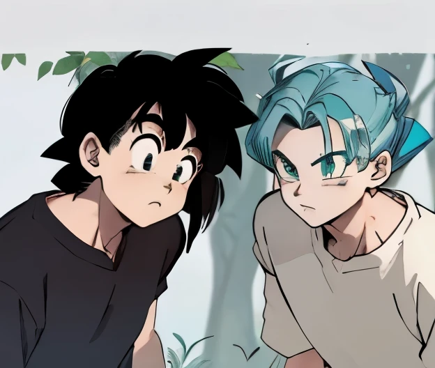 two anime characters are next to each other in a forest, dragon ball style, ele tem cabelos grisalhos escuros, Estilo de arte de Dragon Ball, no estilo anime, estilo anime 2d, Estilo de anime dos anos 90, Estilo anime dos anos 90, Estilo de arte de anime dos anos 90, dois homens bonitos de anime, apenas estilo anime, Estilo Akira Toriyama, fanart de alta qualidade