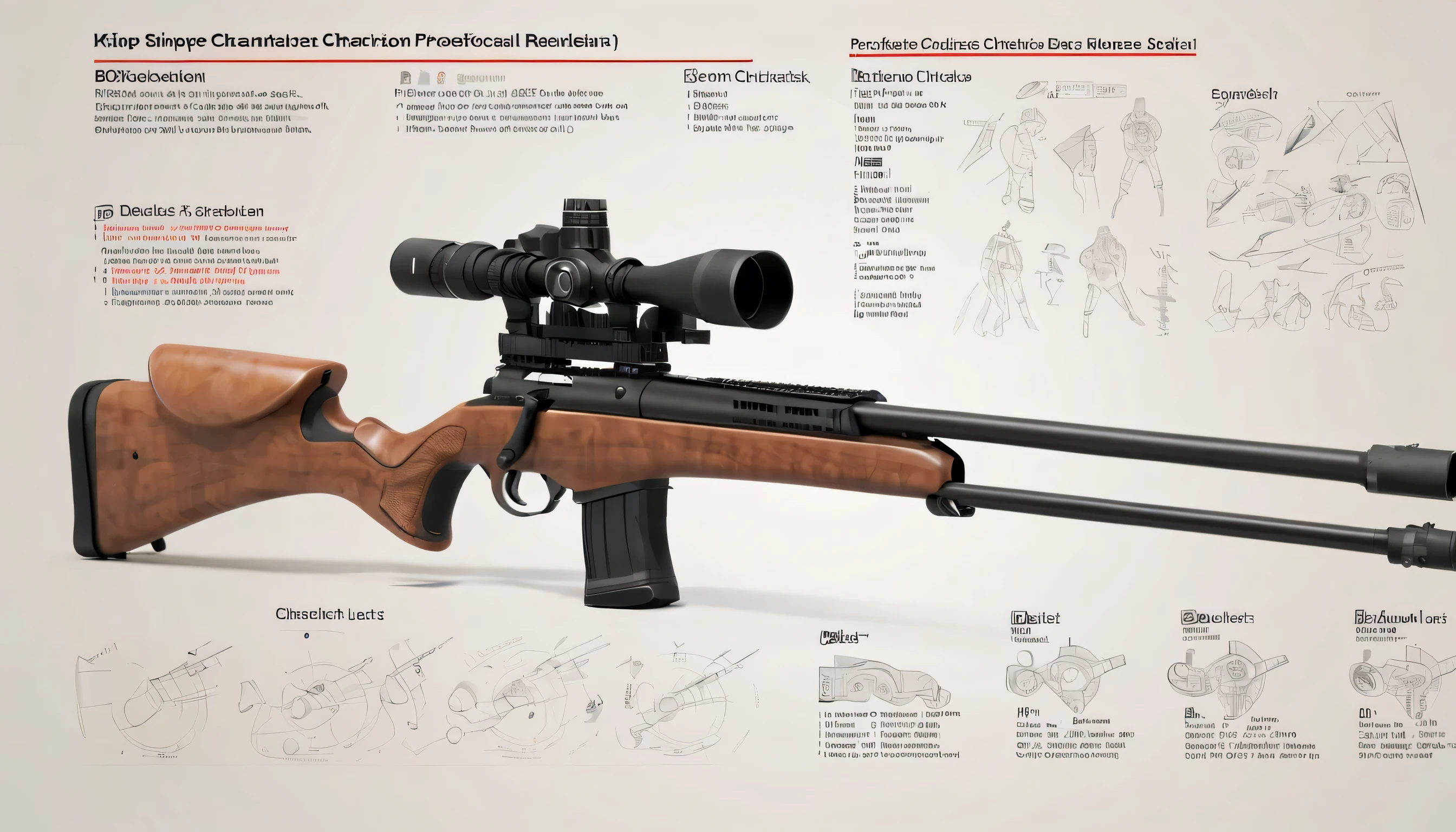 Handsome female sniper，Very professional character design BOM，Professional Checklist，detail list，exploded view