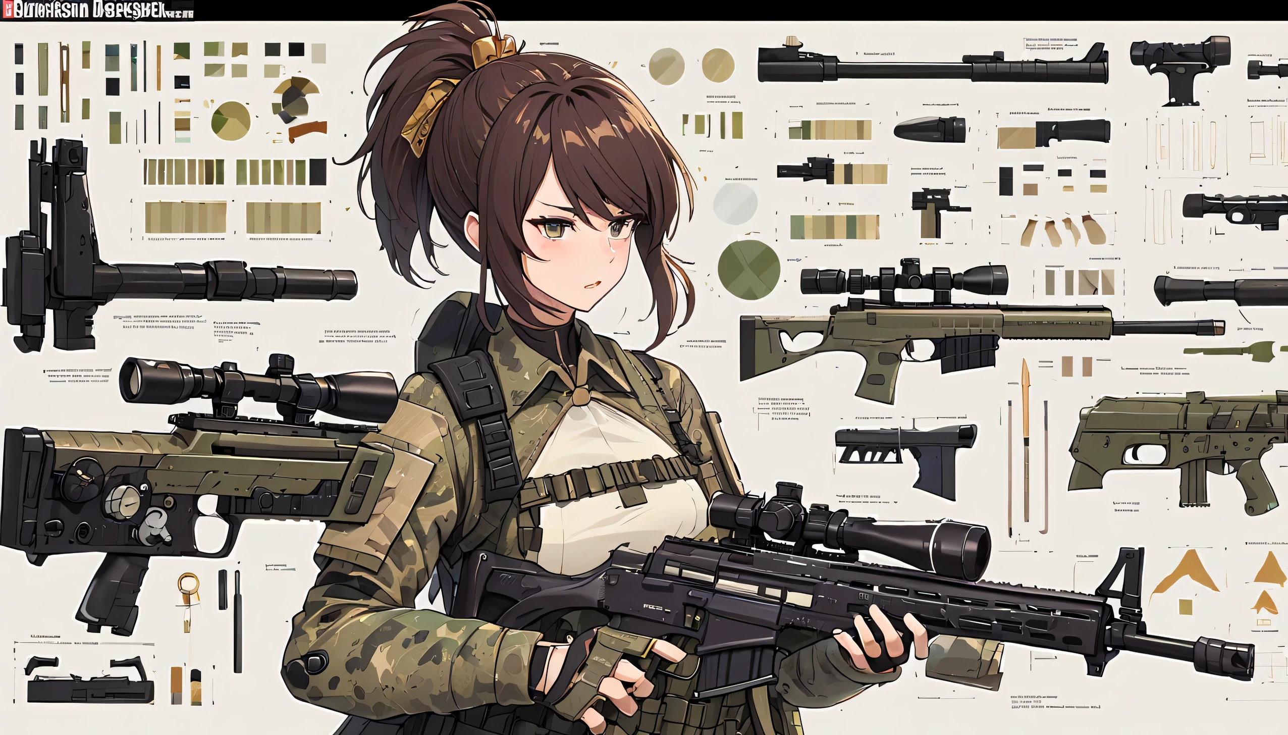 Handsome female sniper，Very professional character design BOM，Professional Checklist，detail list，exploded view