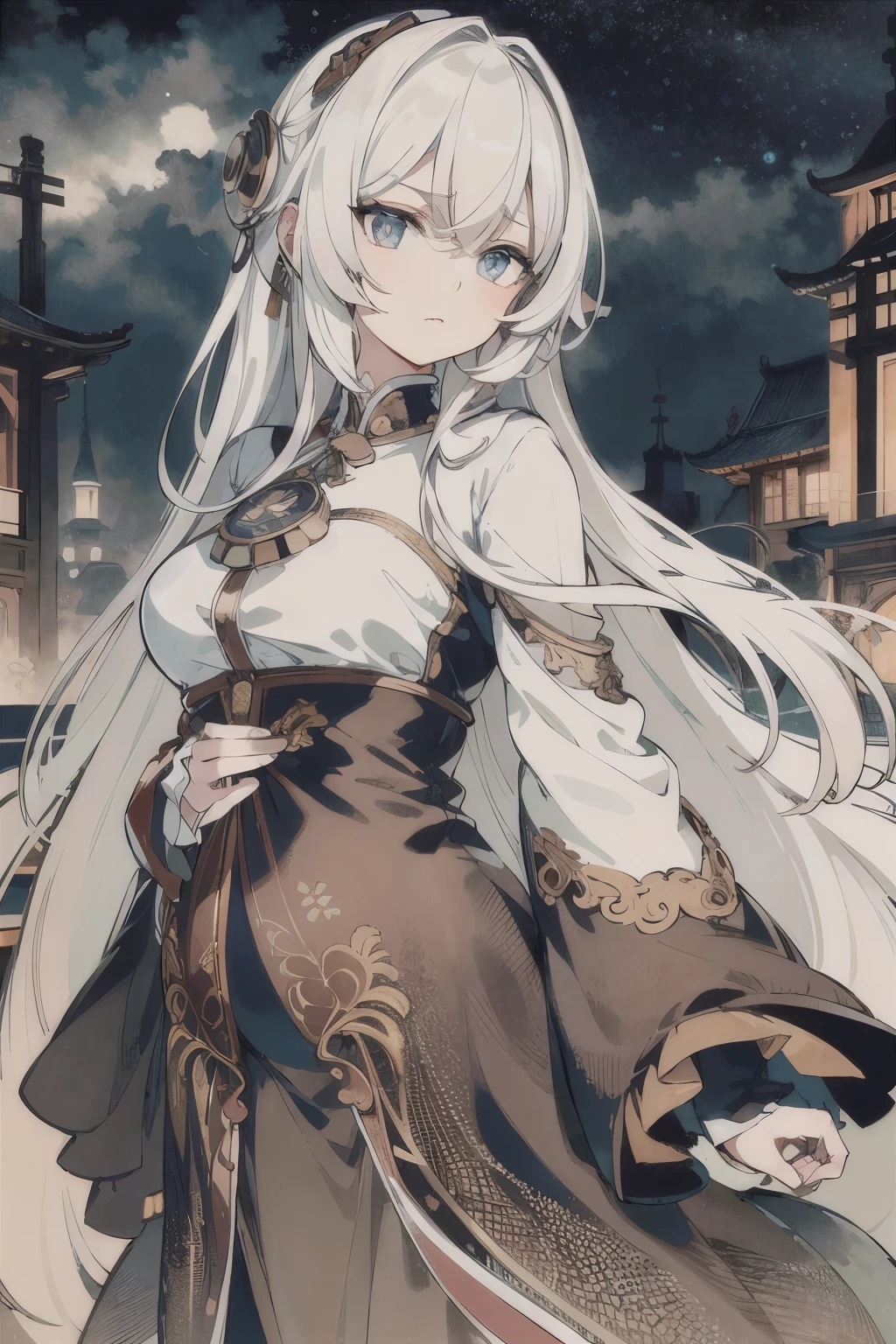 8k, high definition anime image, ultra detailed, cute, very cute, blushing, in black sleevless top, medium breast, masterpiece , 8k, long golden colored hair, Traditional Chinese clothing, hand drawn, violet colored eyes, slenderbody, medium bust, Full-body image,realisitic, HD 8k, perfection, best qualityer, landscape landscape scenery.