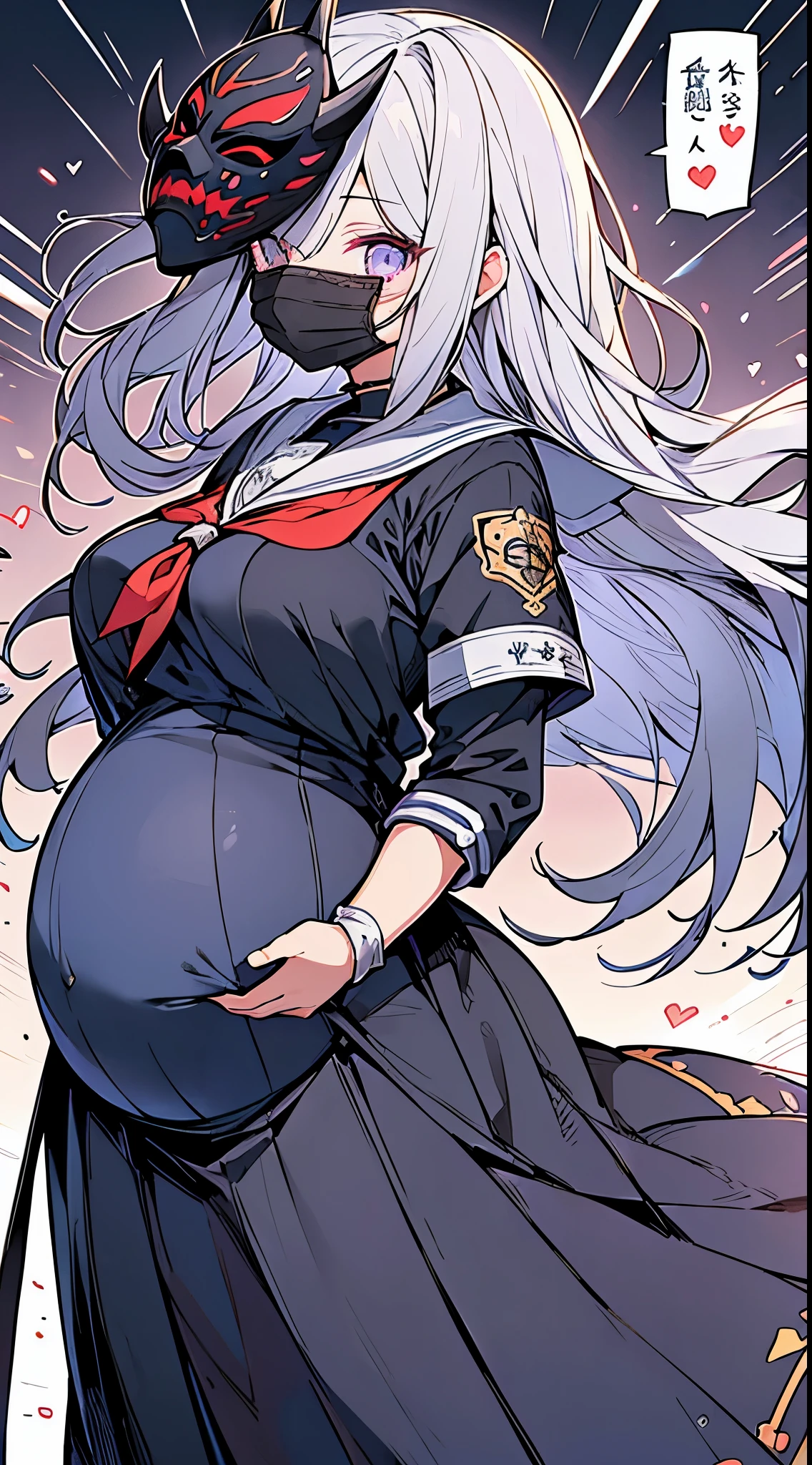 1girll,nightcity,Sateen,coat large,Put your hands in your pockets,Pregnant belly, One-piece tights, cabelos preto e longos, Large breasts, Raised sexy, Charming eyes, ssmile, style of anime, 8K, Super detail, Highest quality pregnant belly, Maternity clothing,Maternity wear,Pregnant belly,Pregnant belly