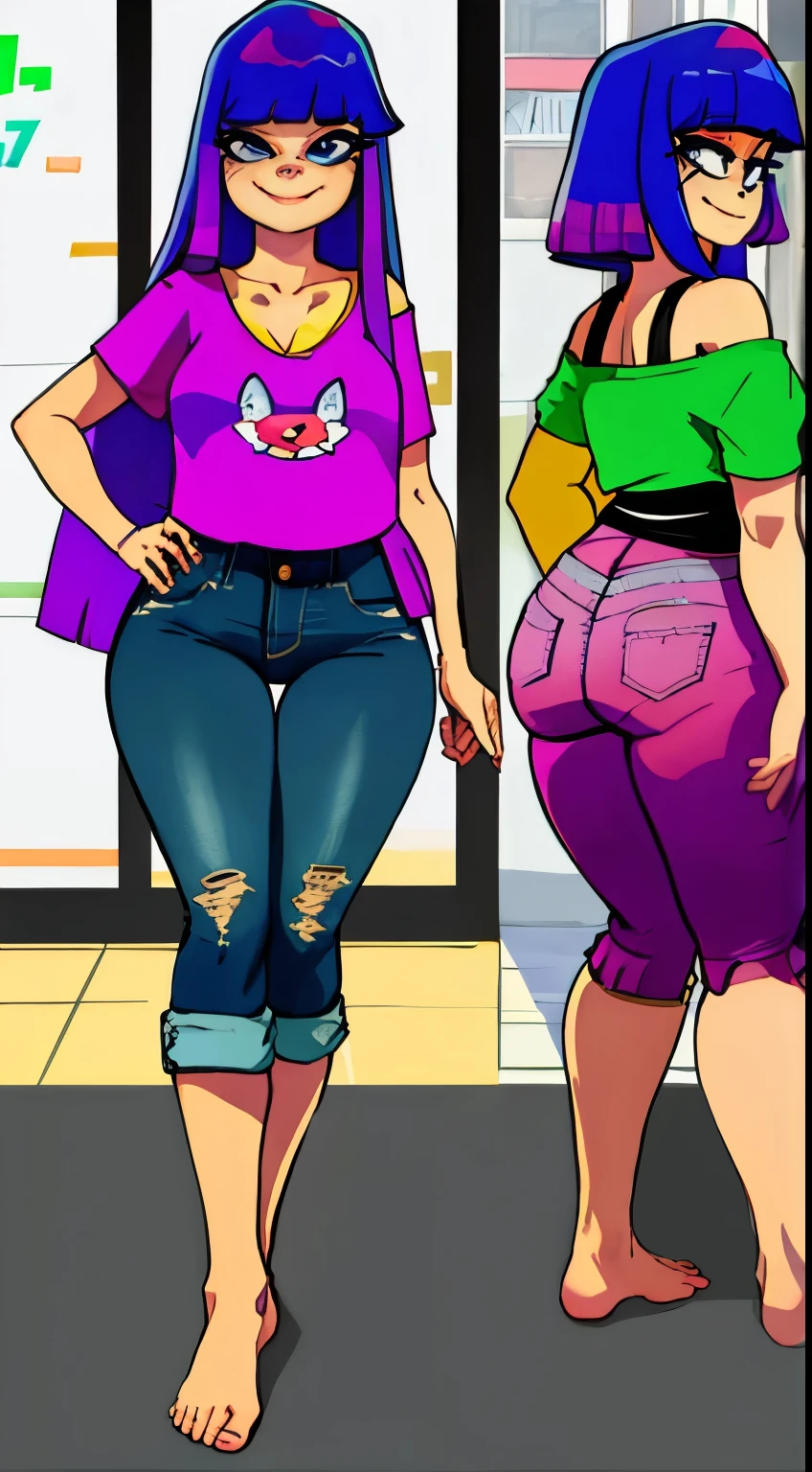 milfs, 2girls, large breasts, giganticc breasts, huge breasts, mature female, heavy breasts, short hair, silver hair, light skinned female, purple shirt, thick shirt, violet scarf, orange eyes, large ass, Curvilinear waist, breasts resting on the arms, arms under breasts, bra edges on dress, sensual cleavage, on the town park, full breasts, breasts larger than head, mature face, curvy female, thick thighs, voluptuous female, full-body shot, high waisted jeans pants, thick jeans pants, ripped pants, delicate gloves, bra strap appearing, soft breasts, breasts press against her other, female focus, mommy breasts, mommy, mom and her daughter, pink bra, colored hair, many hairstyles, nipples being a harder, pantyhose with panties suspender, looking at each other, with the mouth close to the chest