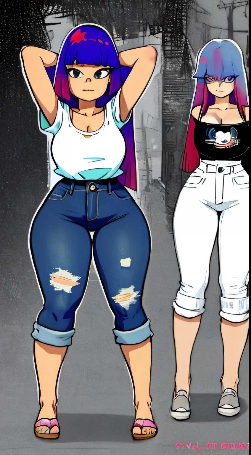  (((Miko Kubota, woman, extremely detailed, extremely detailed legs, extremely detailed arms, extremely detailed, perfectly detailed eyes, perfectly detailed anatomy))): solo,curved thighs, huge thighs, curvature, looking over the shoulder, thicc, cropped jeans, cropped plaid shirt, farm, huge ass, facing away from camera, bare feet, twerking, hd, 4k