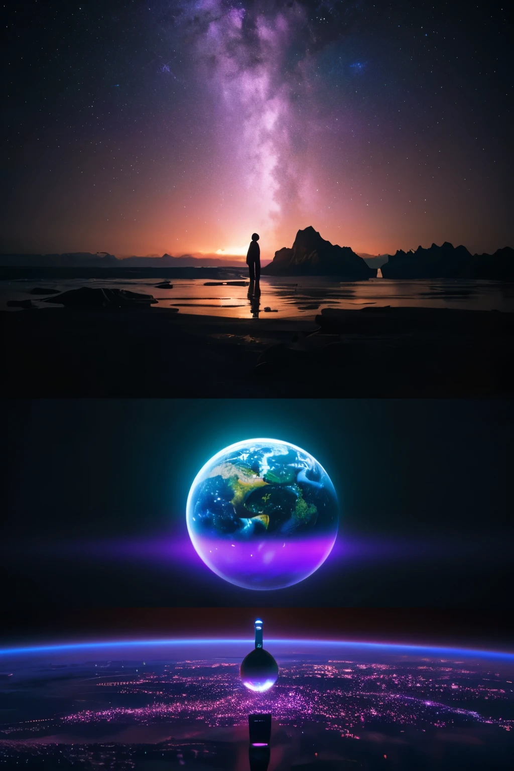 Planet from space, cosmic, purple, land, ocean, alien, solar system, colorful, fruitful, habitable, alien land, purple oceans, ice, birds, planet light years away, big, exoplanet, 8K resolution, ultra detailed, Fantasy vibe, centered, dreamlike, intricate detail, Cinematic Lightning, Unreal Engine, Realistic, Photorealistic, Hyper-detailed, insane details, Super-Resolution, Megapixel, FKAA, TXAA, RTX, SSAO, Post Processing