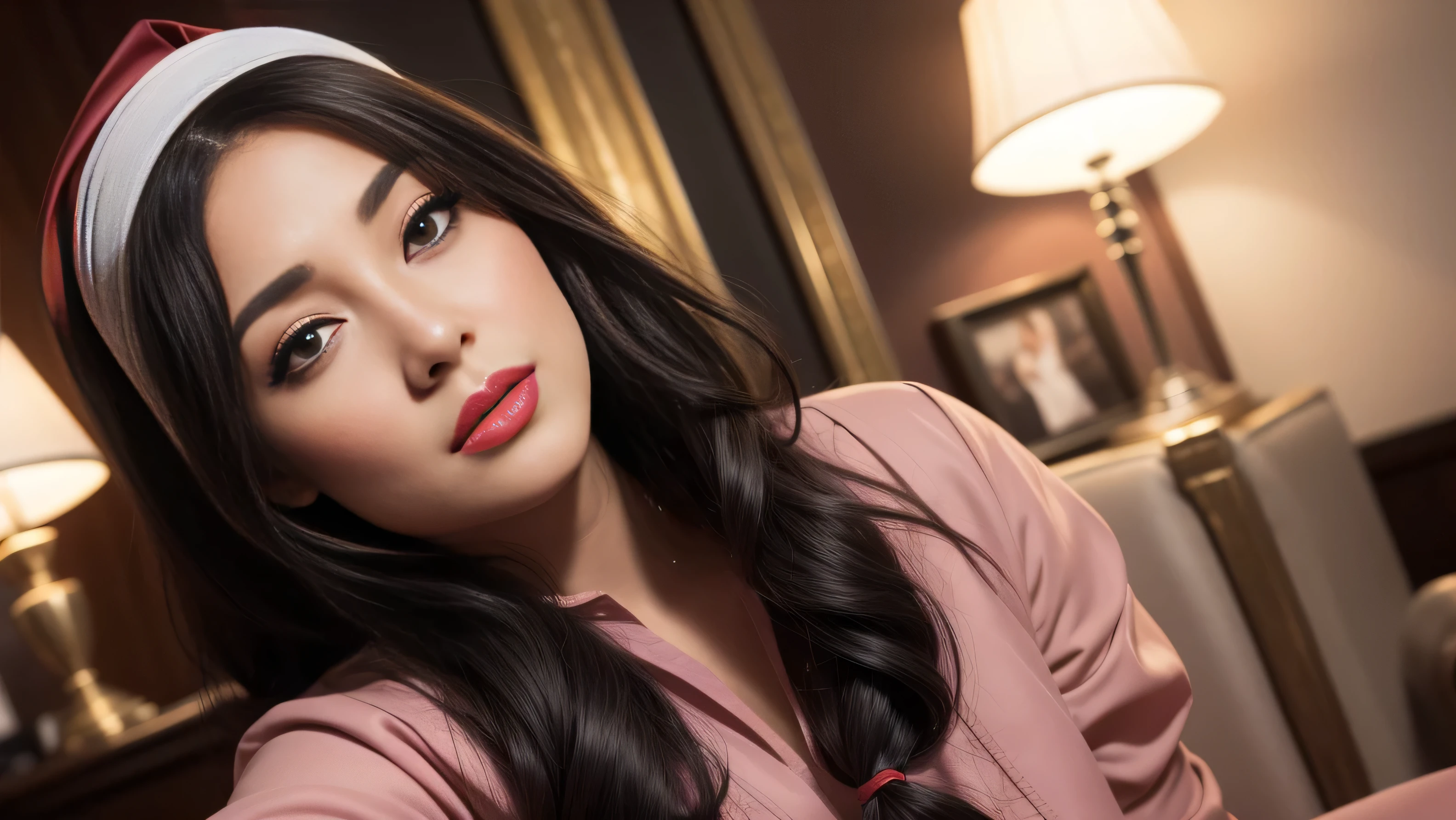 Portrait of a beautiful veiled western girl with long hair, the hair is out from under the scarf. Short white and tight skirt, beautiful orange and purple ((Coat, blouse, tight )), big and beautiful black eyes and very high quality and very realistic. Red lips and black pantyhose, secretary dress and bent down. Big breasts and torso flirting with the eyes, cinematic, illuminated, Arabic face makeup, beautiful jewelry
,western woman in semi-hijab, black hair, hair bobbles, wince, longeyelashes, fake animal ears, light smile, ear blush, fang, nurse cap, hairpin, ribbon, hair bow, hair ornament, rimless eyewear, black hairband, hair scrunchie, hair tie, pink hairband, one eye closed, makeup, open mouth, blush, red lips, light blush, forehead, full-face blush, worried, Surrealism, drop shadow, anaglyph, stereogram, tachi-e, pov, atmospheric perspective, 8k, super detail, ccurate, best quality, UHD, super detail, wallpaper