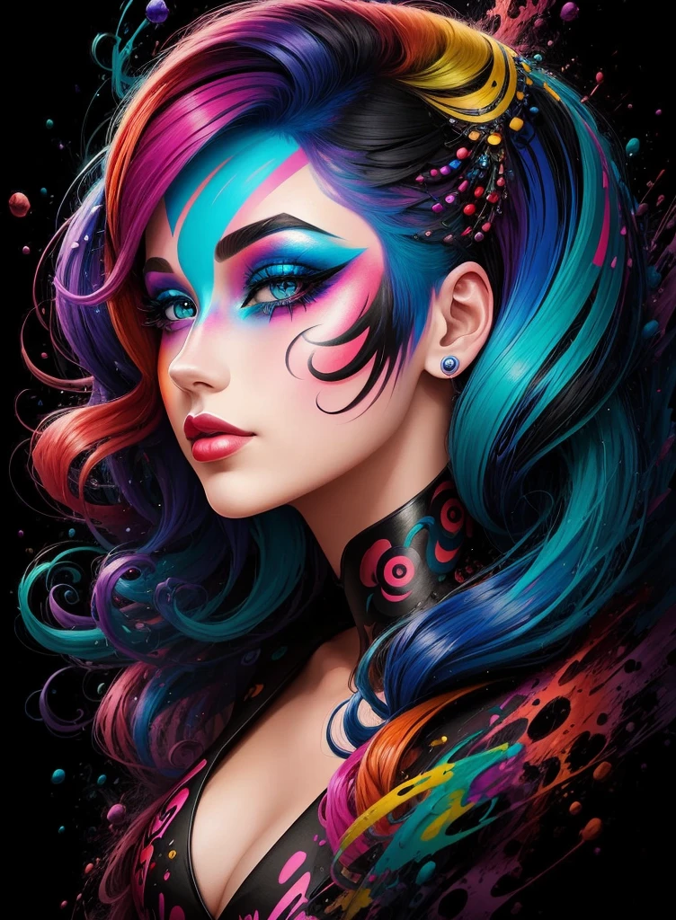 a woman with colorful hair and makeup, an airbrush painting by Grillo Demo, behance, neo-fauvism, vivid colors, colorful, vibrant colors 4k