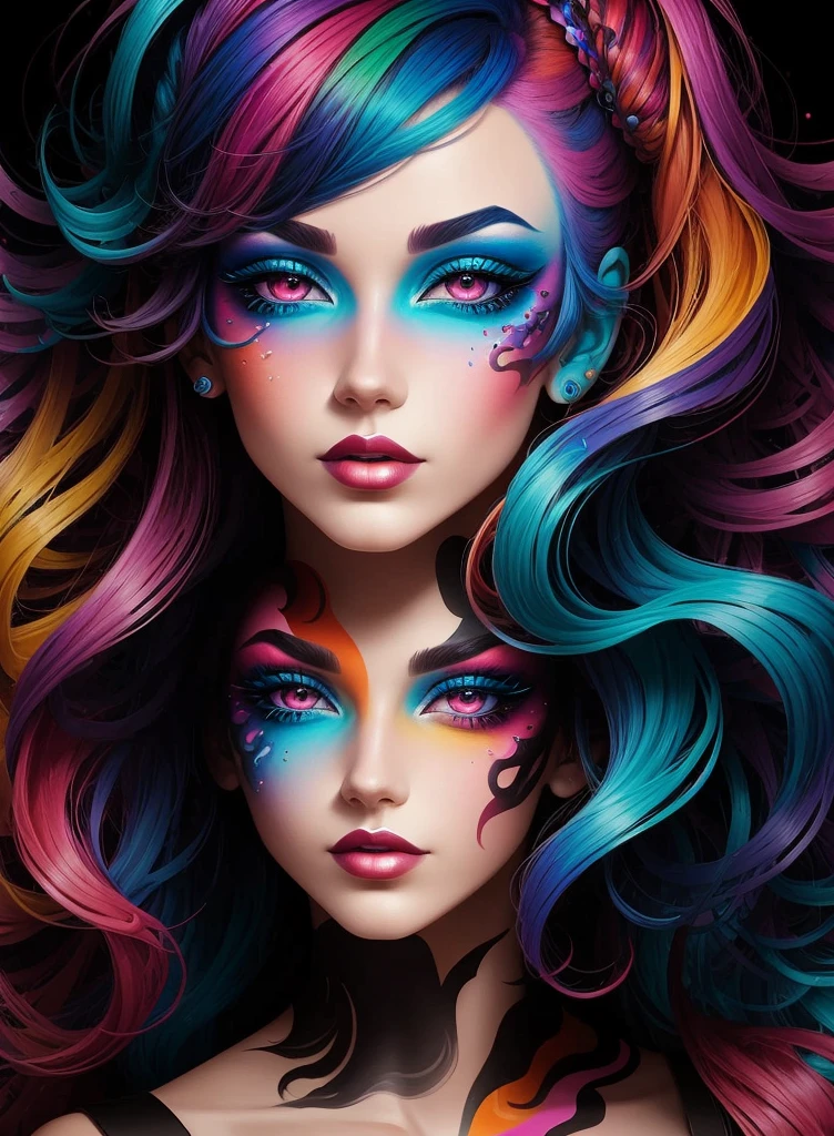 a woman with colorful hair and makeup, an airbrush painting by Grillo Demo, behance, neo-fauvism, vivid colors, colorful, vibrant colors 4k