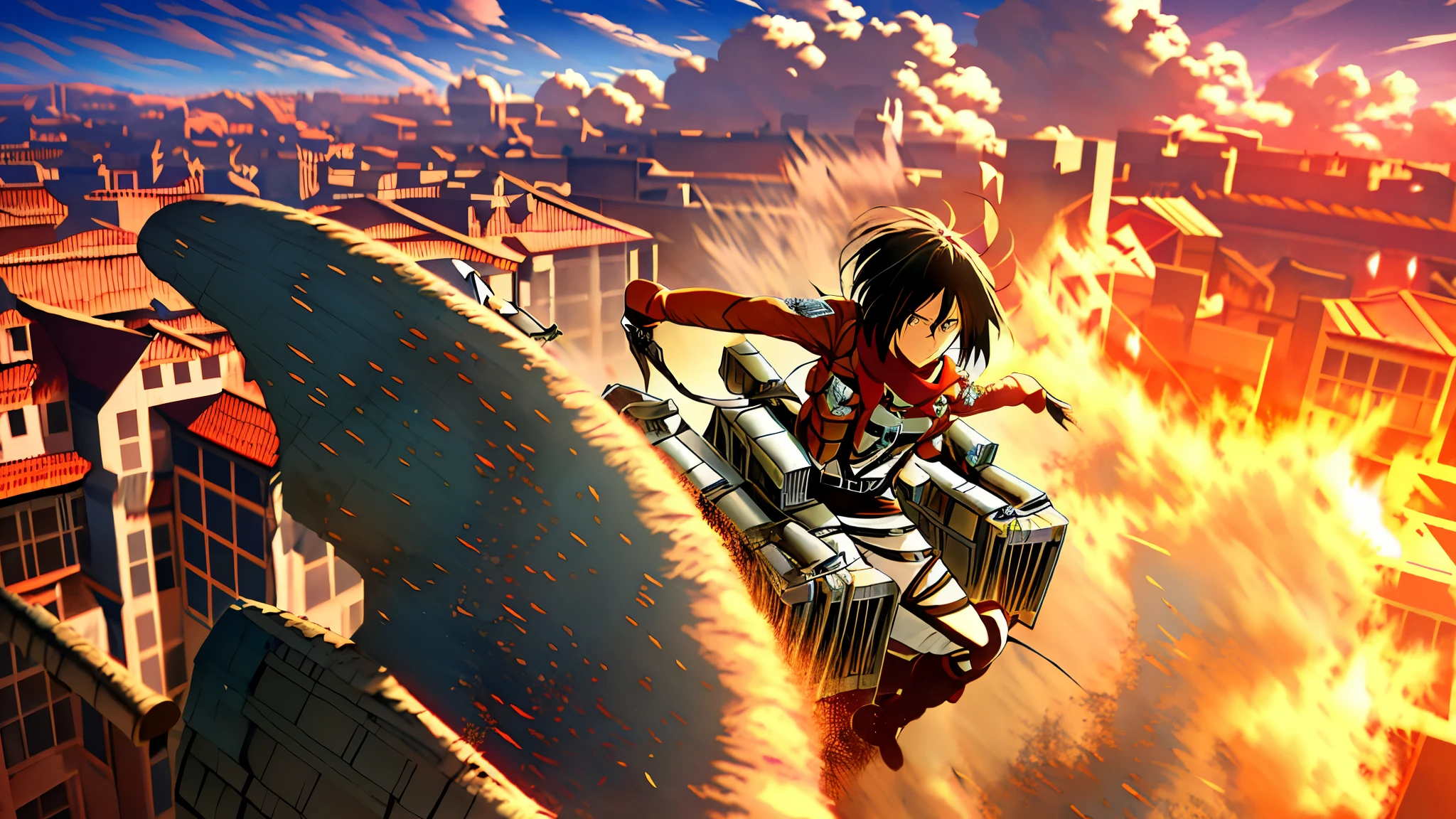 attack on titan，Mikasa is lying on the lounge chair