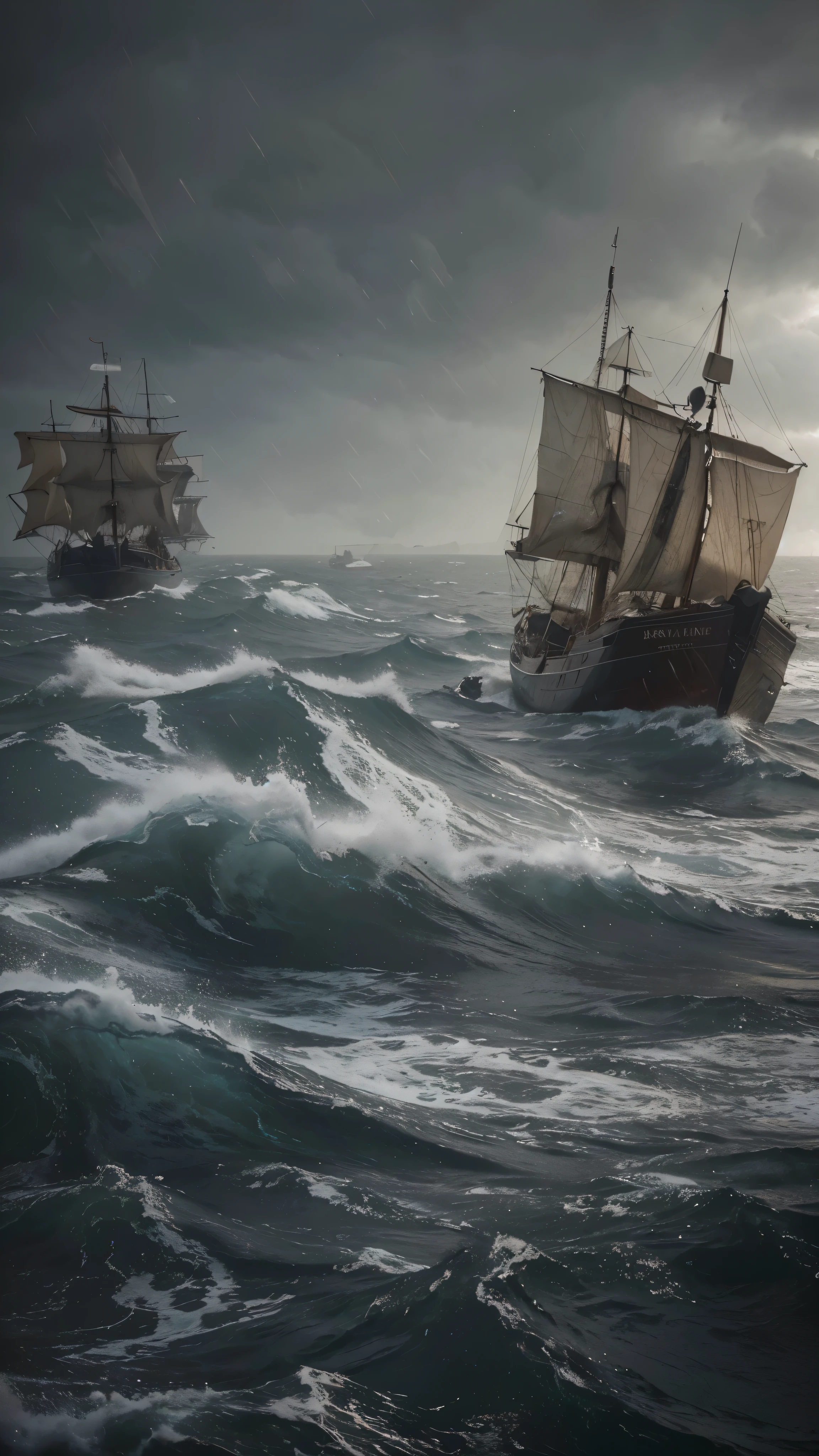 some boats that are in the water, dente wu, quixel megascans, Enorme tempestade, 40nm, filme ainda, Marie - Estilo Gabrielle Capet, Brisa suave vento, Redemoinho, argerm, bible illustration, desolado