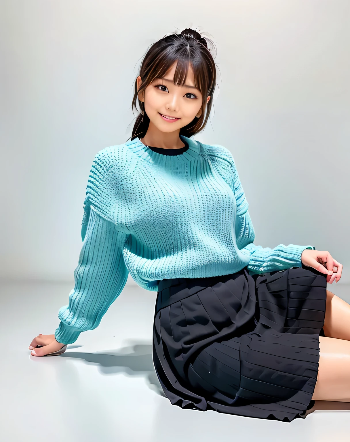 An arafe woman wearing a blue sweater and black skirt squatting, Lee Ji Eun, Lee Ji Eun, kimi takemura, Chiho, Choi Hong Hwa, Park from to, Bae Suzy, Shin Min-jung, Hwang Seha, Nam Jae Young, sakimichan, harumi, Portraits of Korean female idols