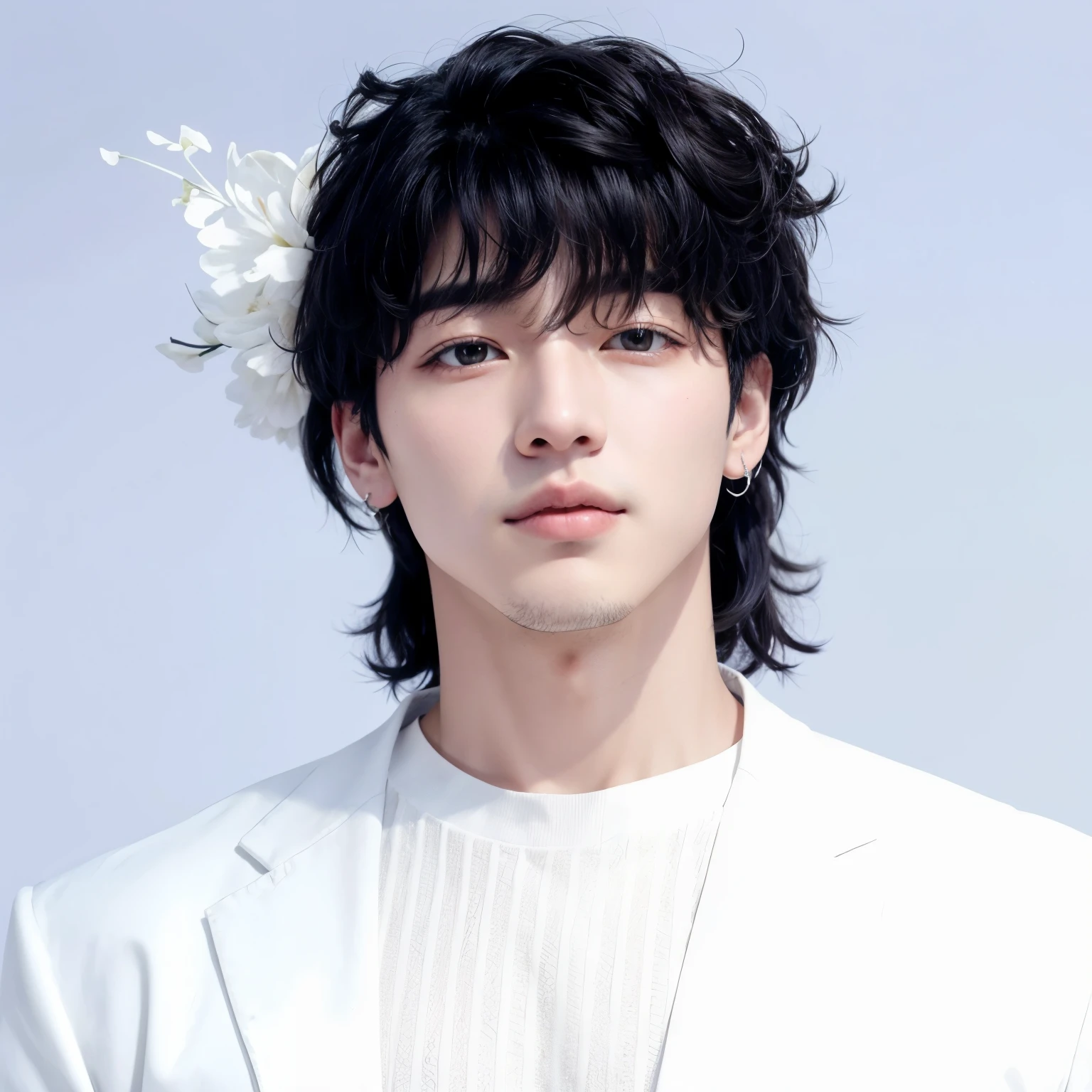 um close de uma pessoa vestindo um terno branco e uma flor no cabelo, Jeon Jungkook, Jk, Jungkook, Jeongguk