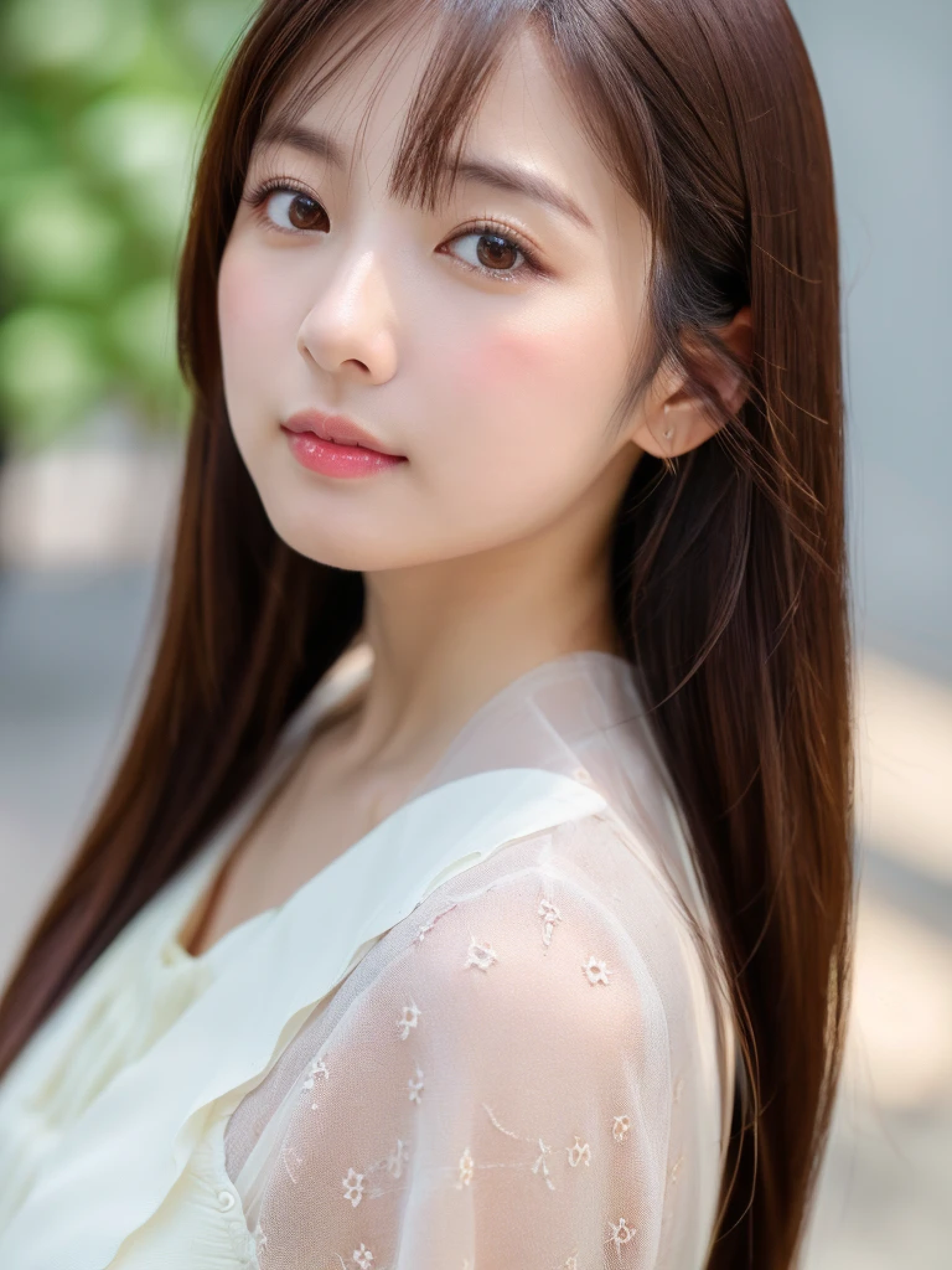 ((cute日本の女の子、beautiful japanese girl、1 girl、19 years old、ponytail、Highly detailed face and skin texture、super detailed face、highly detailed eyes、Lee Hong、blush、close-up of woman、front、 from the neck up、cute、Highly detailed face and skin texture、smooth white skin、Transparent skin texture、))、(dark brown hair)、looking at camera、sharp focus:1.2、beautiful woman with perfect style:1.4、japanese model、young gravure idol、若いcuteグラビアアイドル、Realistic young gravure idol、sophisticated gravure idol、((highest quality、8k、masterpiece:1.5、1photograph))、(4k、RAWphotograph、highest quality)、Place a person on the other side of the screen、Natural light、professional lighting、(realistic、フォトrealistic:1.5)、 one piece dress、