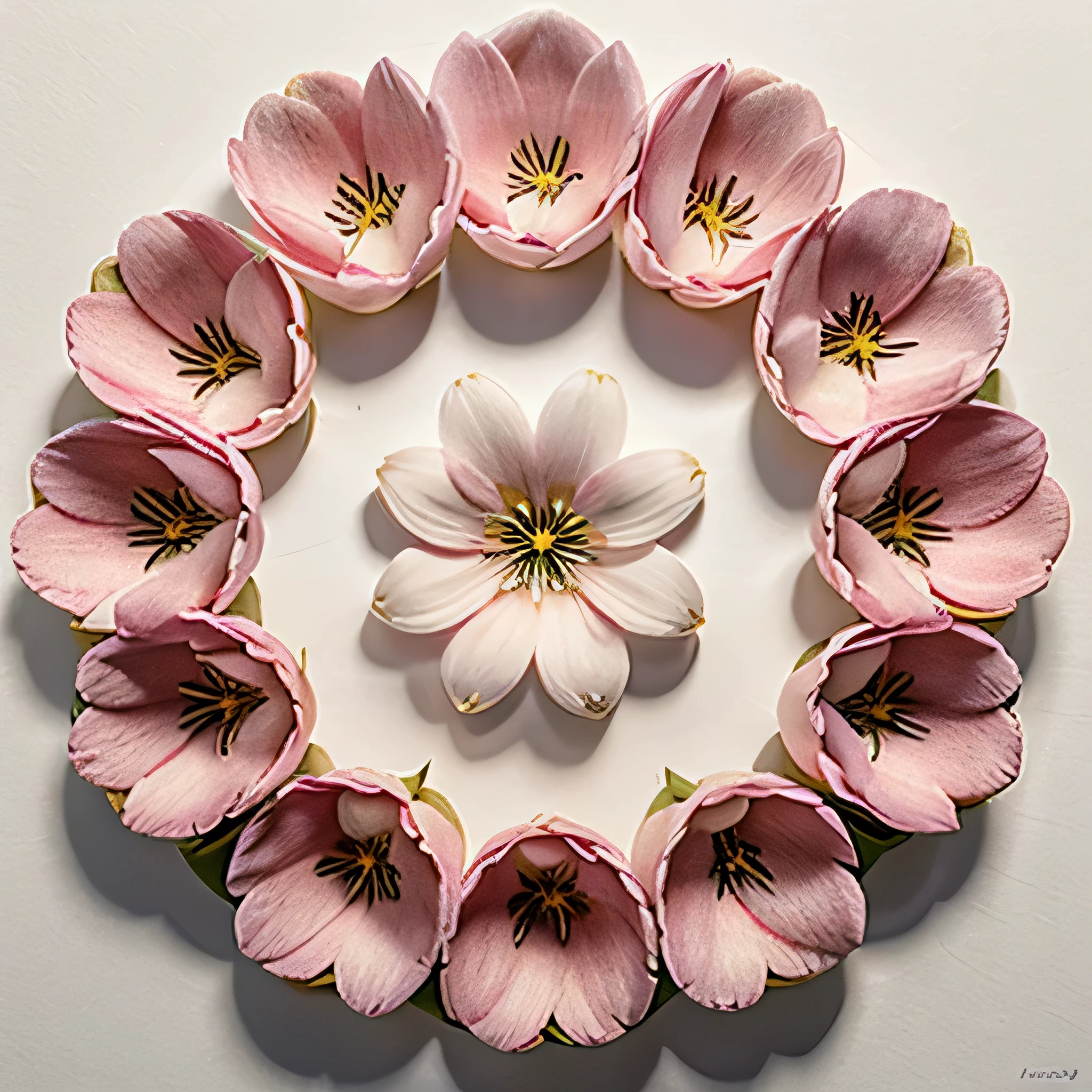 Array of  Blossoming beautiful flowers on white background, top view