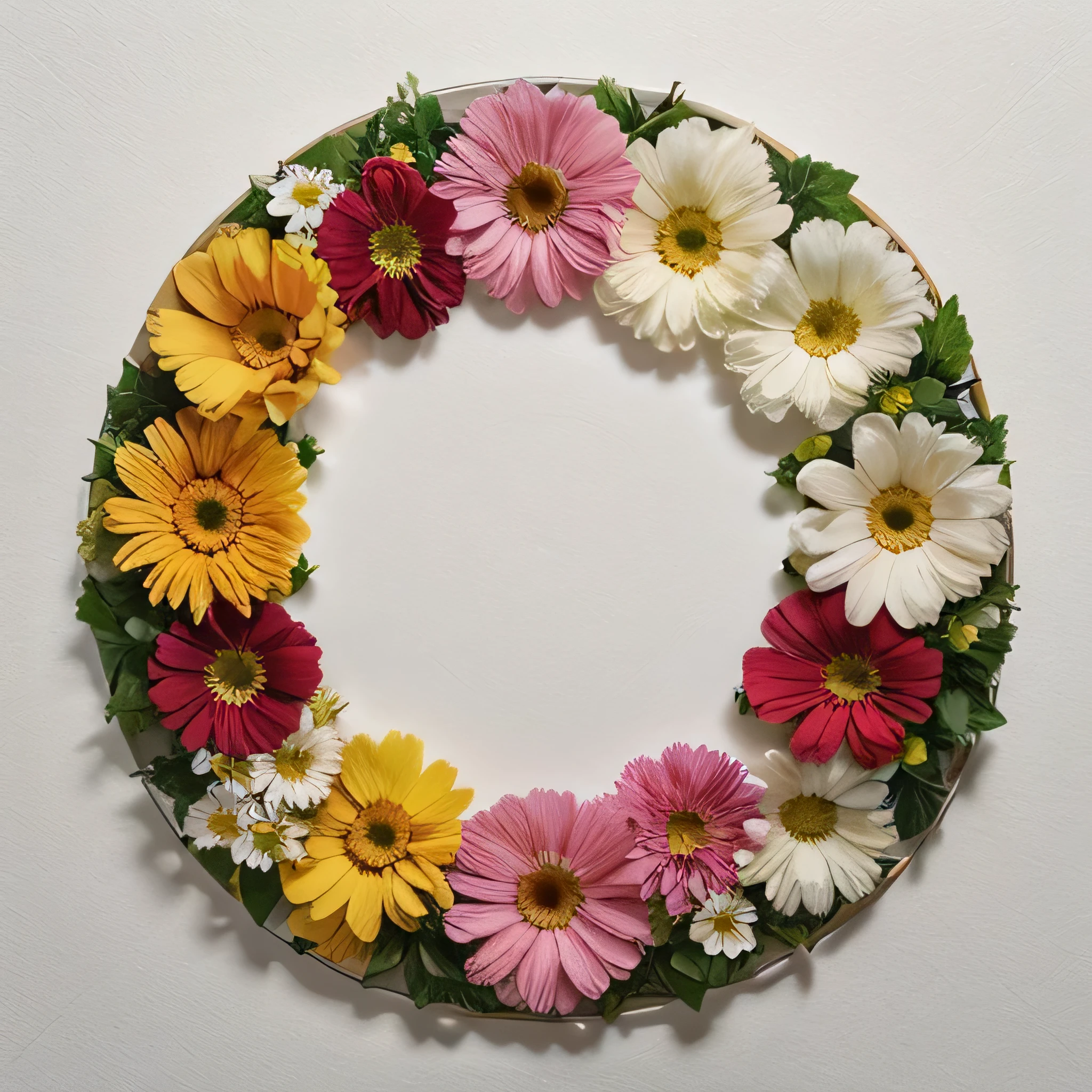 An array of beautiful flowers on white background, top view